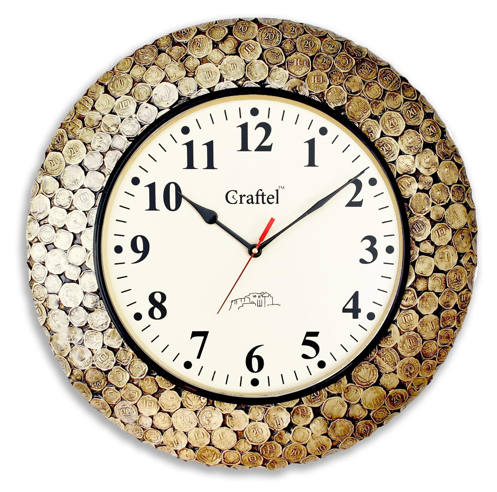 Brass Coin Desgin Roman Dial Wall Clock Antique Decorative Clock Vintage Clock for Bedroom Living Room Home and Office (18 inch, Gold)