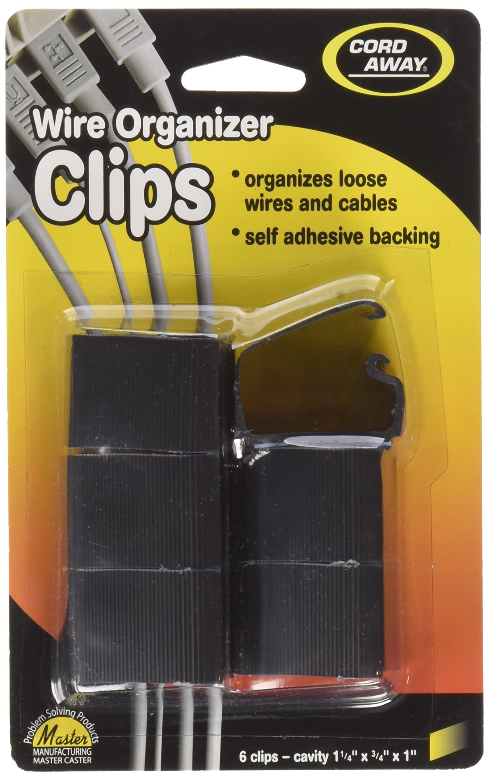 CordAway Wire Clips, 6 Per Pack, Self Adhesive Backing, Wire Management, Desk Cord Holder & Organizer, Made in The USA, Black (00204) (6 Pack)