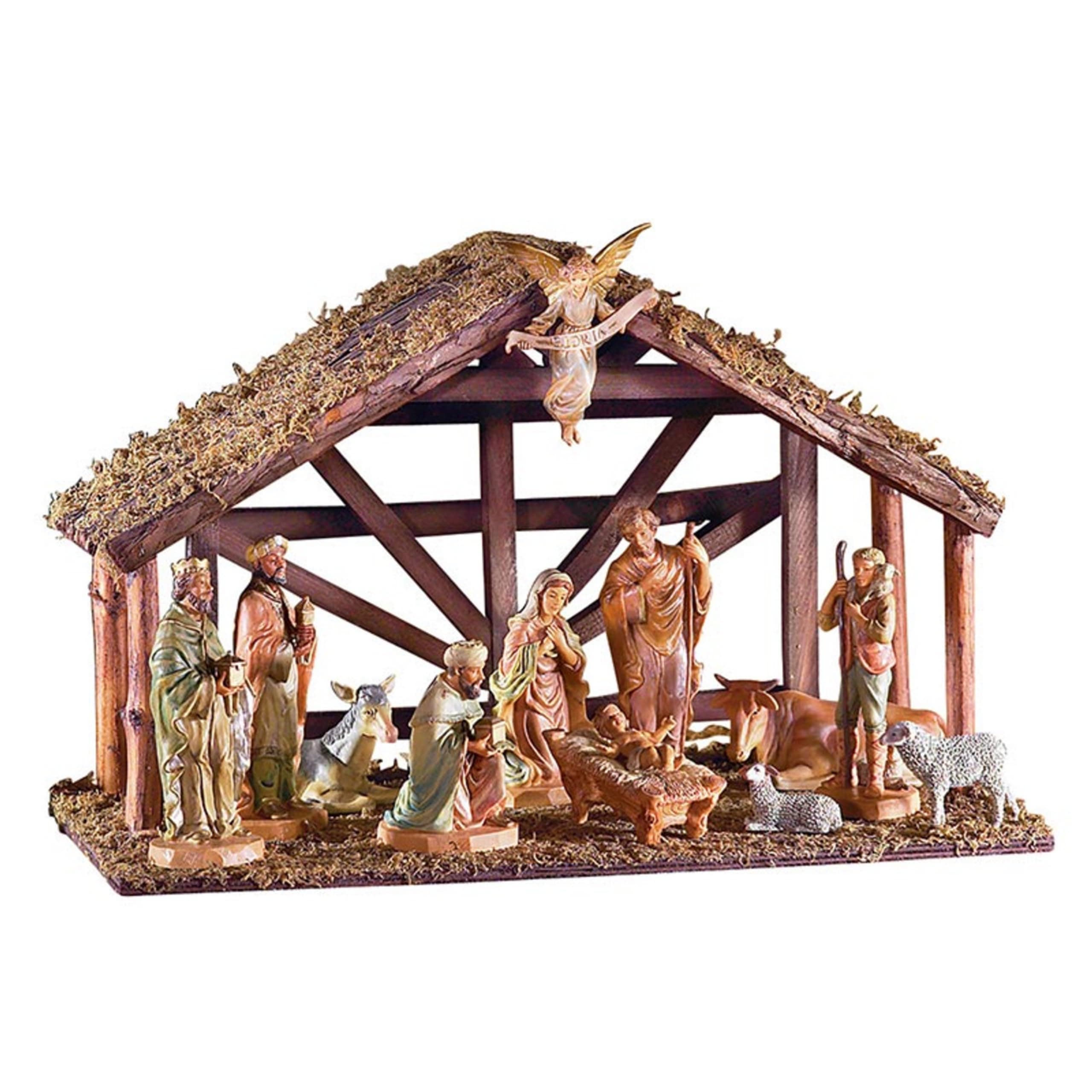 18023 - DiGiovanni 12-Pc Nativity Set with Wood Stable
