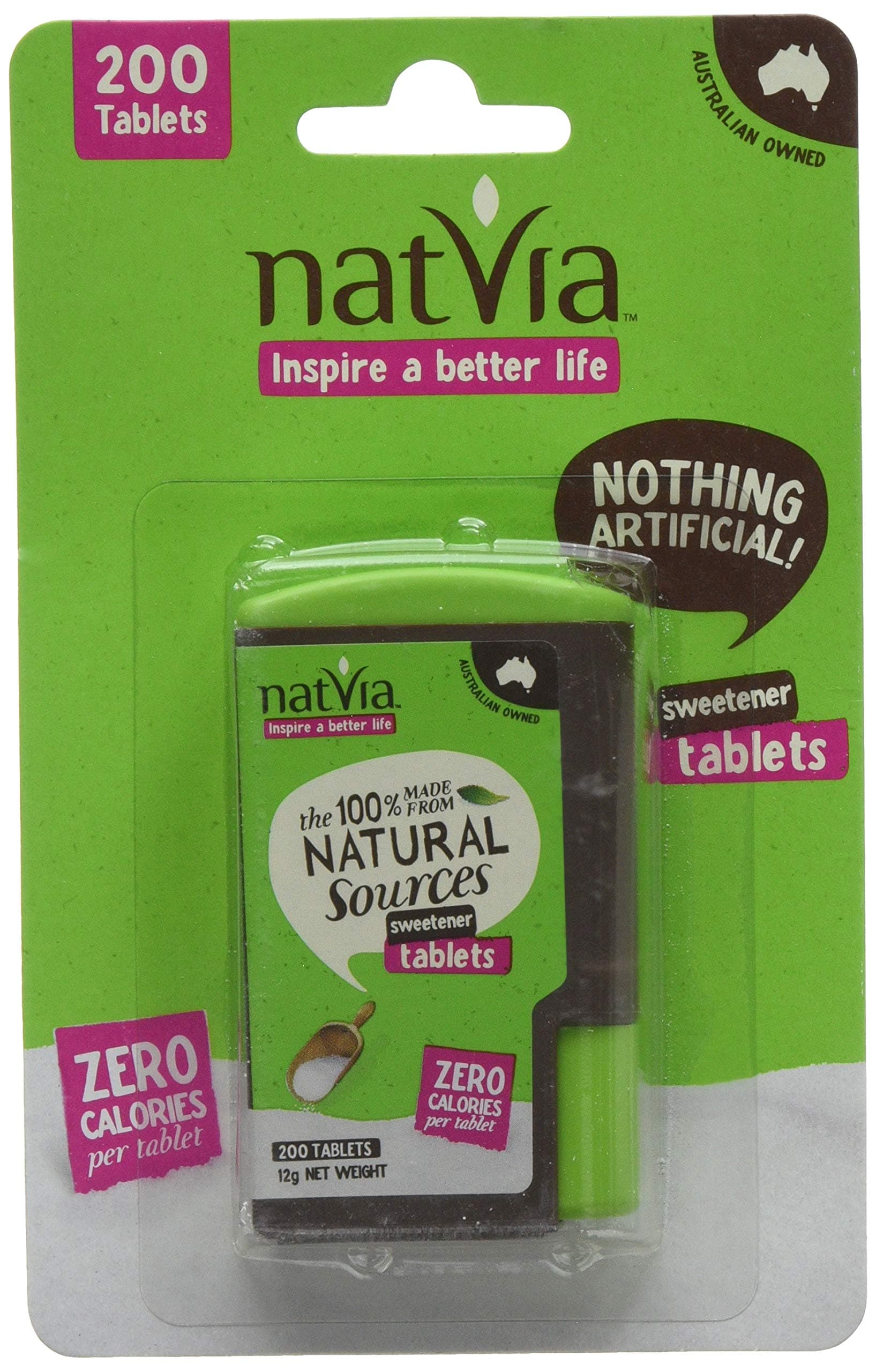 100% Sugar Free Natvia Sweetener Tablets Dispenser Pack, 200 Tablets (Pack of 6)