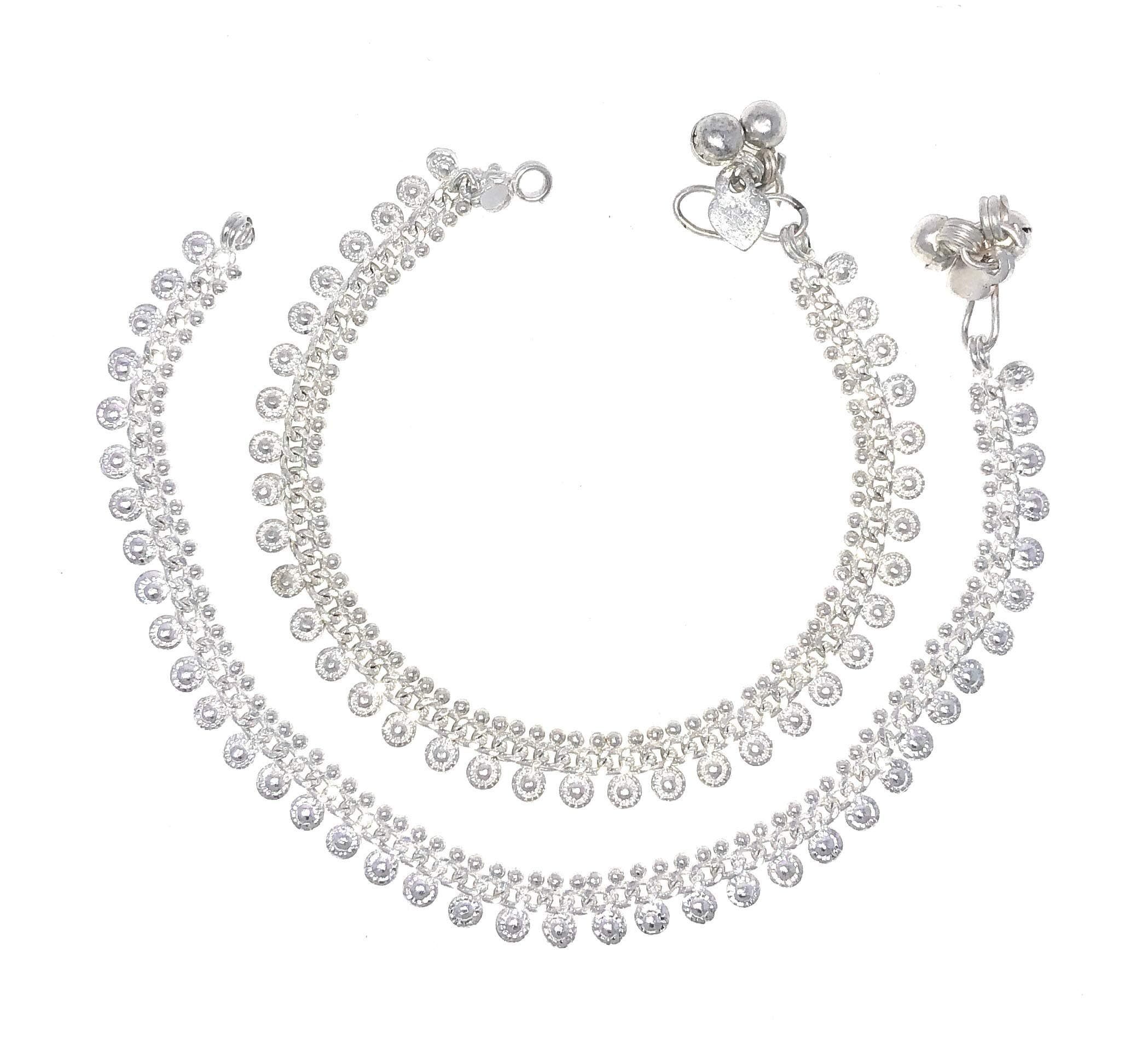 Indian Bollywood Women’s Bell Chain Anklet Payal Sets, Silver-Plated with Teardrop Rhinestones, Easy-to-Wear S-Hook Clasp, Everyday Comfort Fit, Perfect for Dance, Party, Beach and Gifts