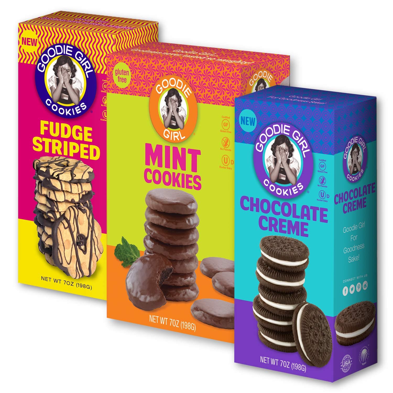 Goodie Girl Cookies, Gluten Free Cookies Mint Cookies, Chocolate Creme & Fudge Striped Variety Pack, Peanut Free Cookies (3 Pack)