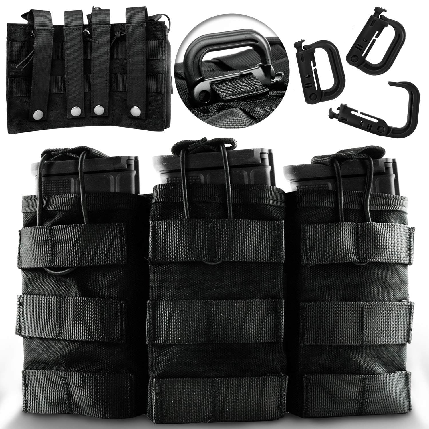DeltaSix MOLLE Mag Pouch + 3 D-Rings - Tactical Accessories for M4, M16, AR15, AK47 & AK74 30-Round Magazine | Black