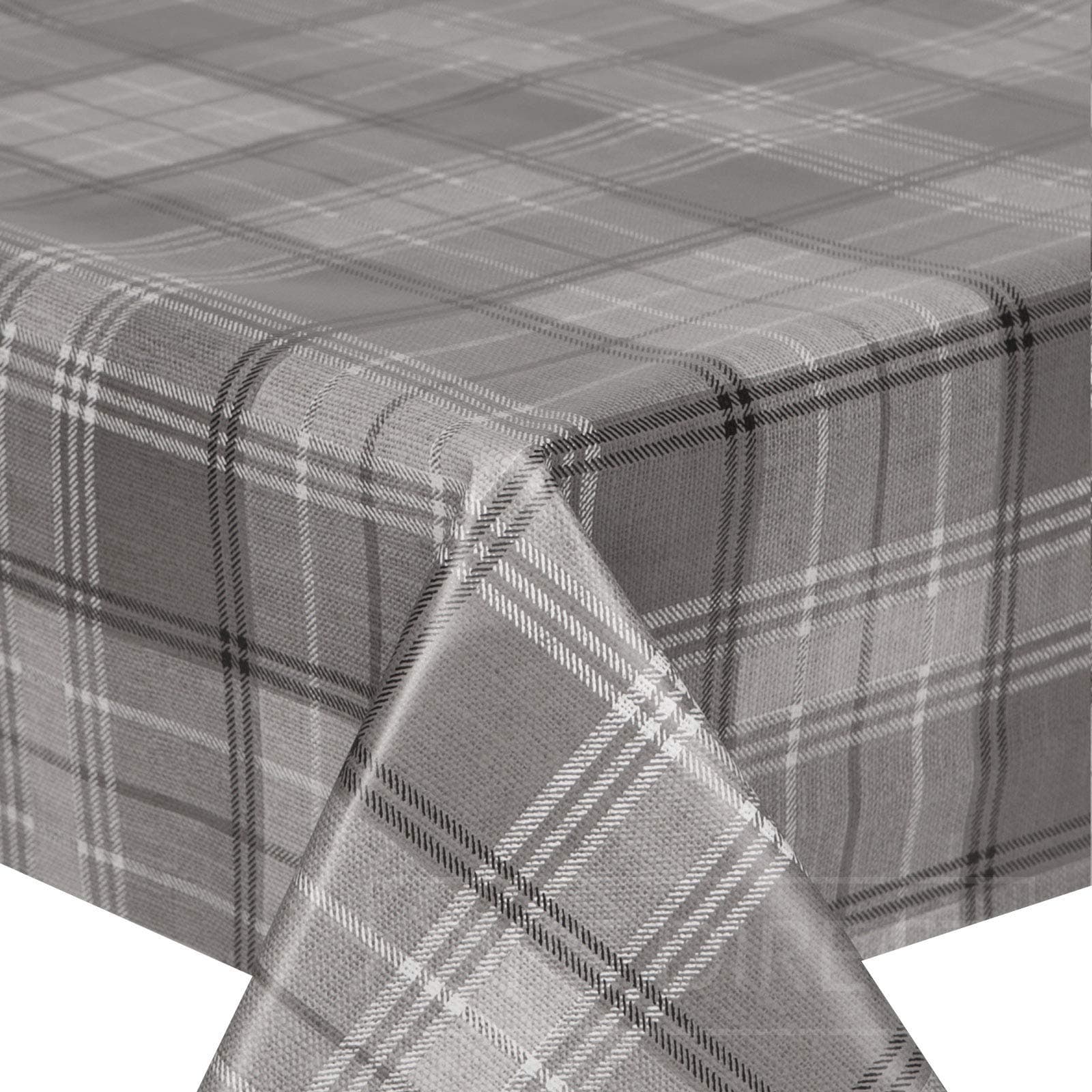 Tartan Tweed Plaid Check Effect PVC Oilcloth Table Cover Vinyl Tablecloth 2 Metres (Grey)