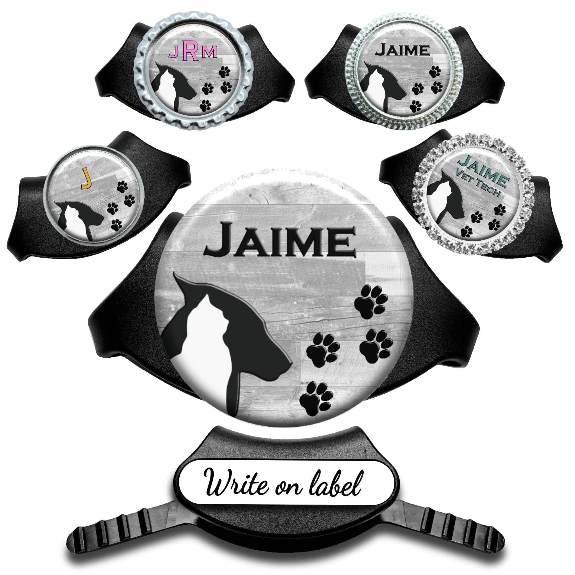Personalized Cat Dog Paw Prints Stethoscope Name Tag - Adjustable Yoke Veterinarian Tech Steth Identification - You Choose Custom Fonts, Design Size and Decorative Frame