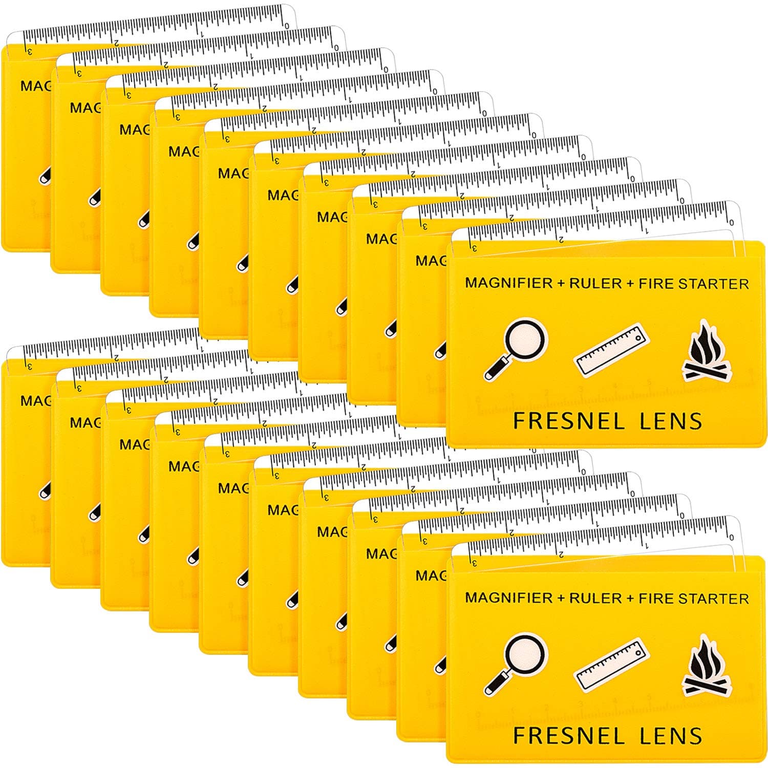 Frienda 20 Pcs Pocket Magnifying Glass Fresnel Lens Credit Card Pocket Magnifier Plastic Ruler Starting Fire Emergency Bushcraft Outdoor Survival Leisure for Classroom Home Office