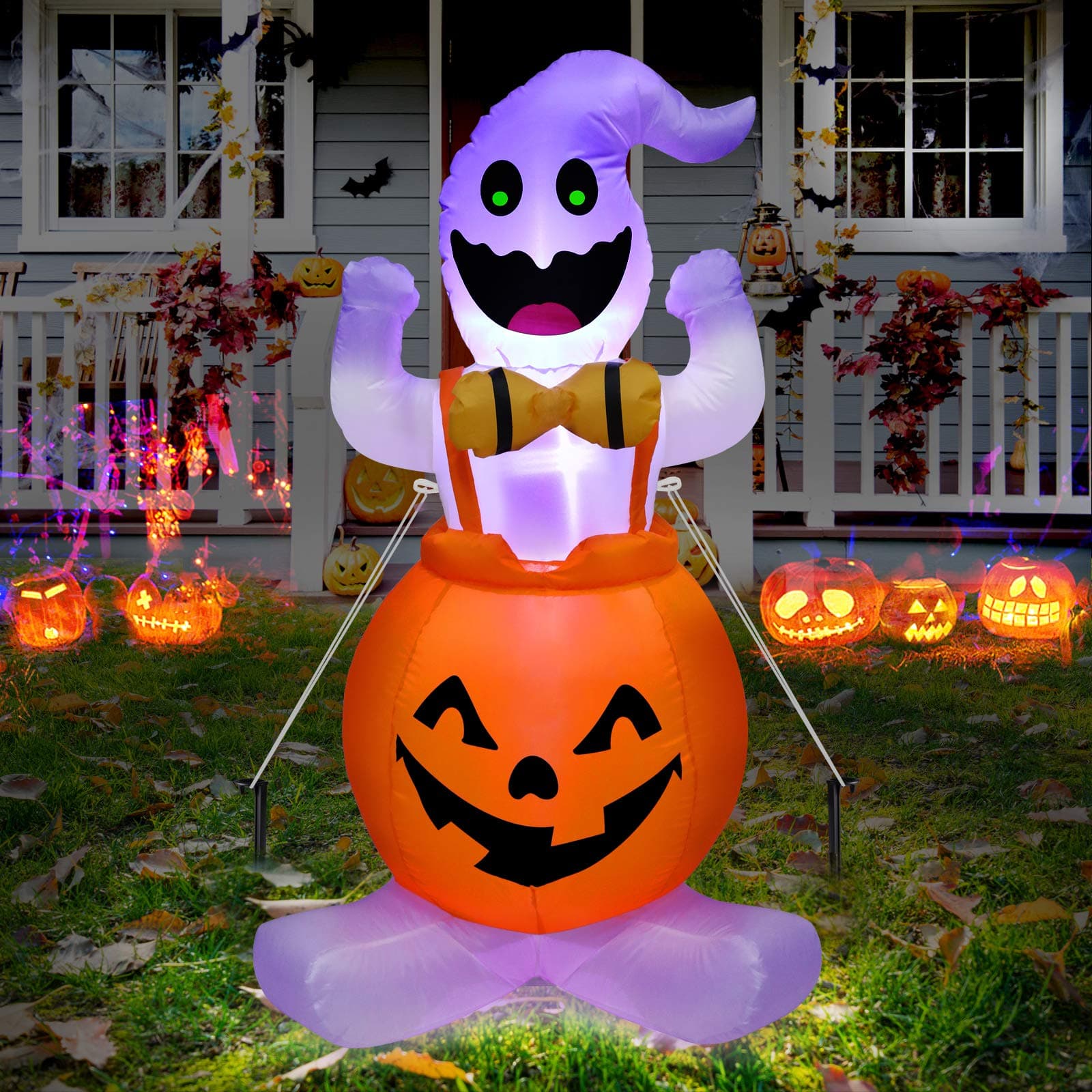 TOLOCO 4 FT Halloween Inflatable Ghost Pumpkin, Inflatable Halloween Decorations Outdoor and Indoor, Halloween Blow up Yard Decorations, Halloween Decor Home