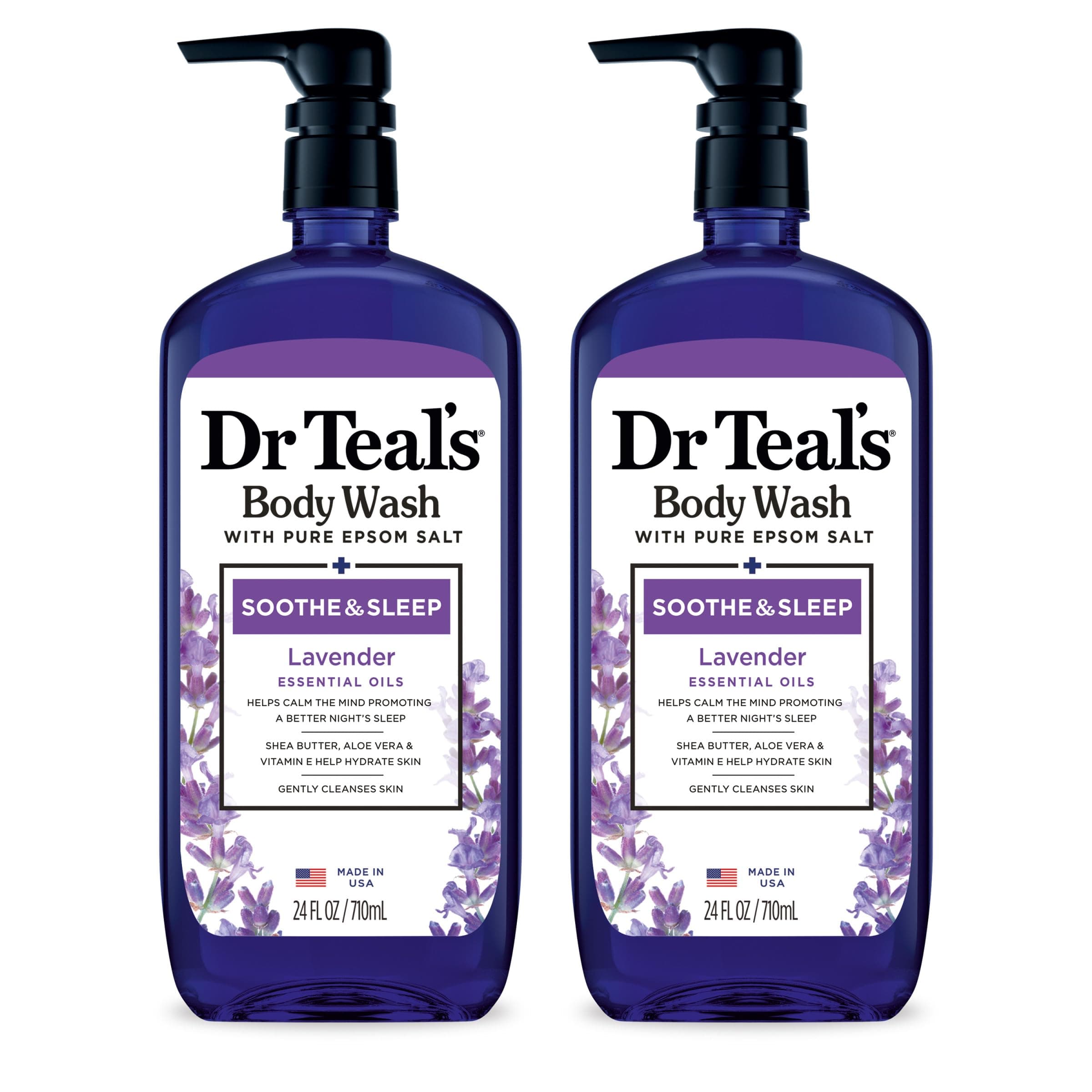 Dr Teal's Body Wash with Pure Epsom Salt, Soothe & Sleep with Lavender, 24 fl oz (Pack of 2)