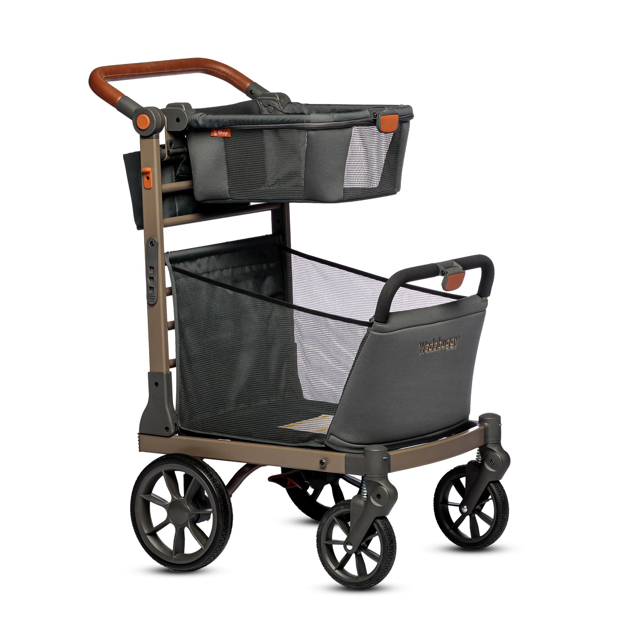 Wadabuggy Shop Foldable Shopping Cart - Portable & Lightweight Folding Utility Carts with Easy to Maneuver Wheels, Storage Baskets for Grocery and Heavy Duty, Cup Holders & Zippered Pouch