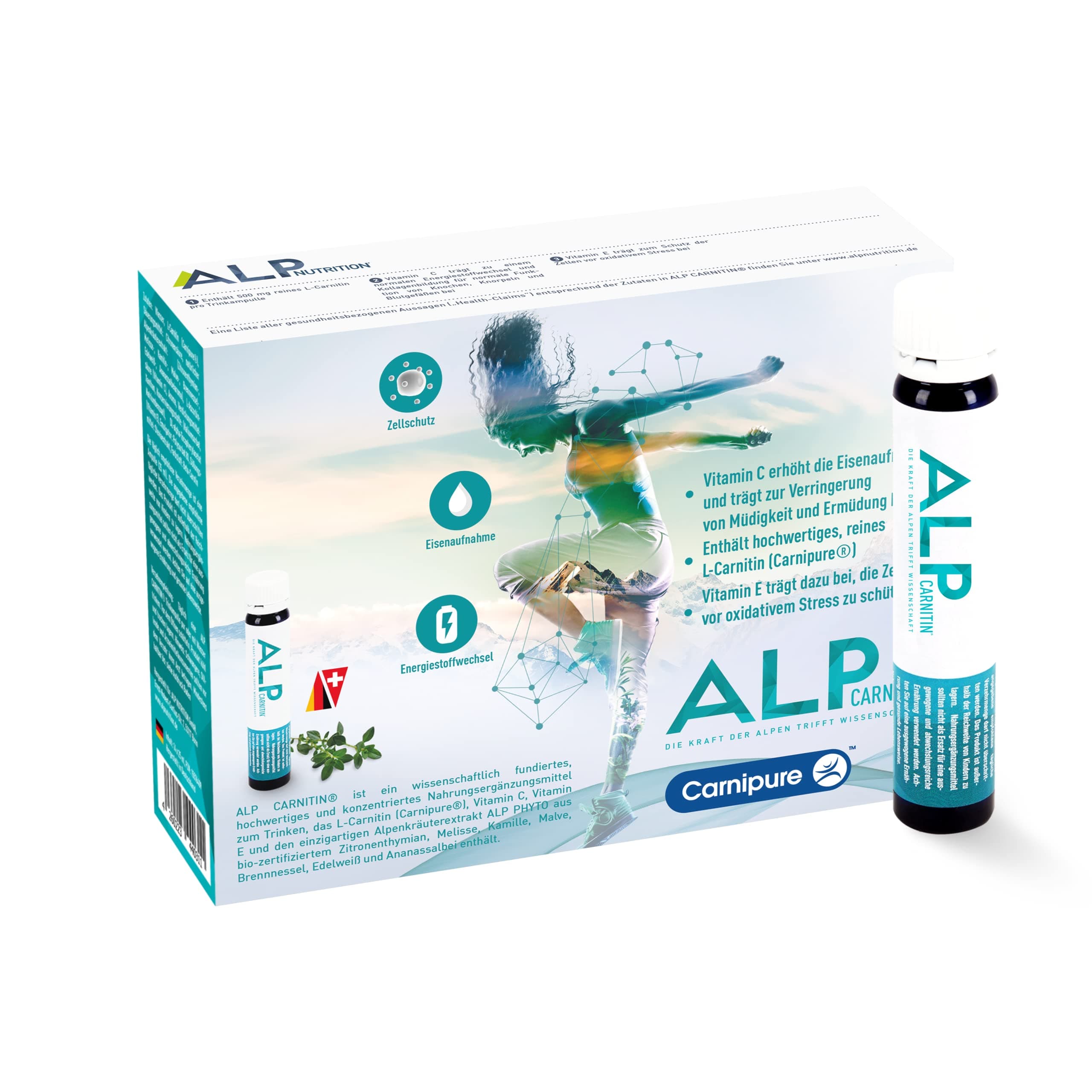 ALP CARNITINE Ampoules 14x 25ml L Carnitine Liquid Vitamin C E - Pre Workout Supplement Supporting Energy Metabolism and Immune Systeme