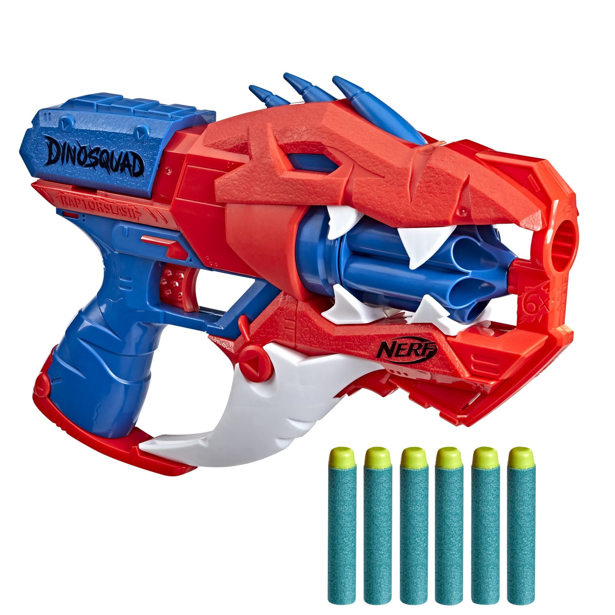 DinoSquad Raptor-Slash Dart Blaster, 6-Dart Rotating Drum, Slam Fire Action, 6 Official Elite Darts, Velociraptor Dinosaur Design