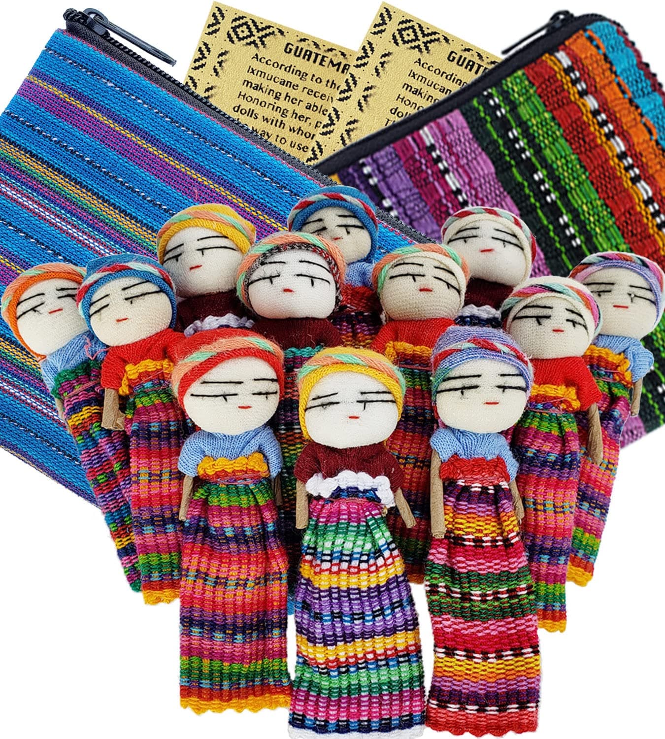 5ô2 12 Super Cute Worry Dolls + 2 Free Guatemala Fabric Bag - Handmade Worry Doll for Our Guatemala Worry Dolls Set - Worry Dolls Guatemala - Guatemalan - Guatamalen (12 Worry Dolls in 2 Bags)