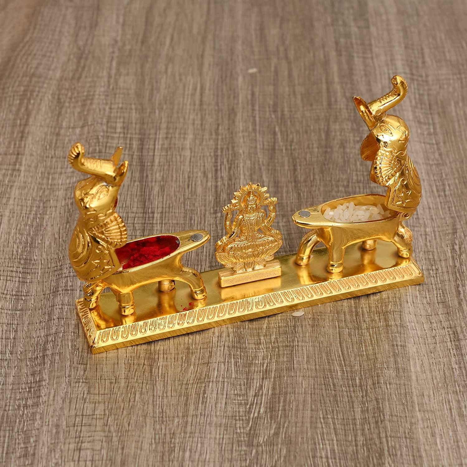 JAIPUR ACE Golden Metal Kumkum Holder/Kumkum Box for Gifting,Pooja, Thali, Mandir, Home, Temple, Gifting Golden Kumkum Box with Laxmi Maa (Laxmi Ji Elephant Kumkum)