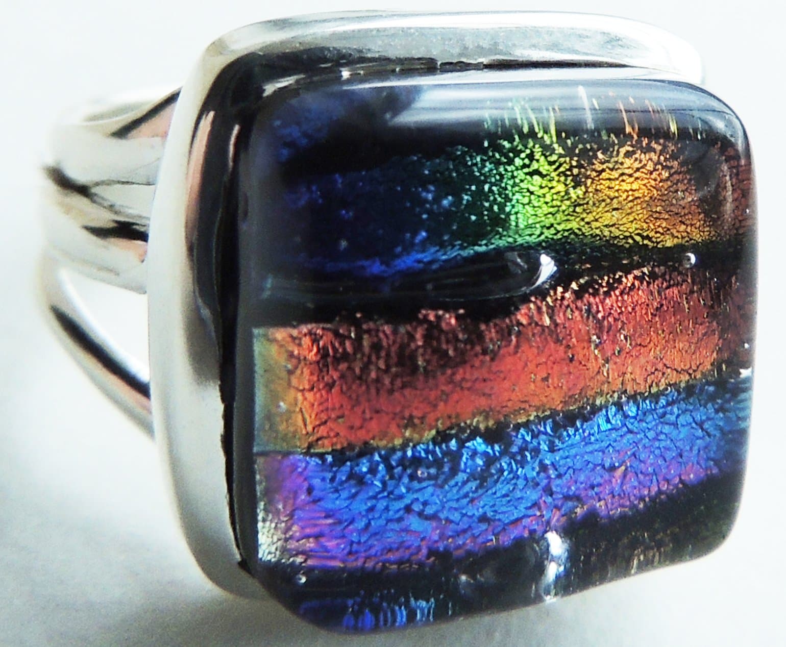 Colorful Dichoric Glass Sterling Silver Ring [Size 6.5 US]