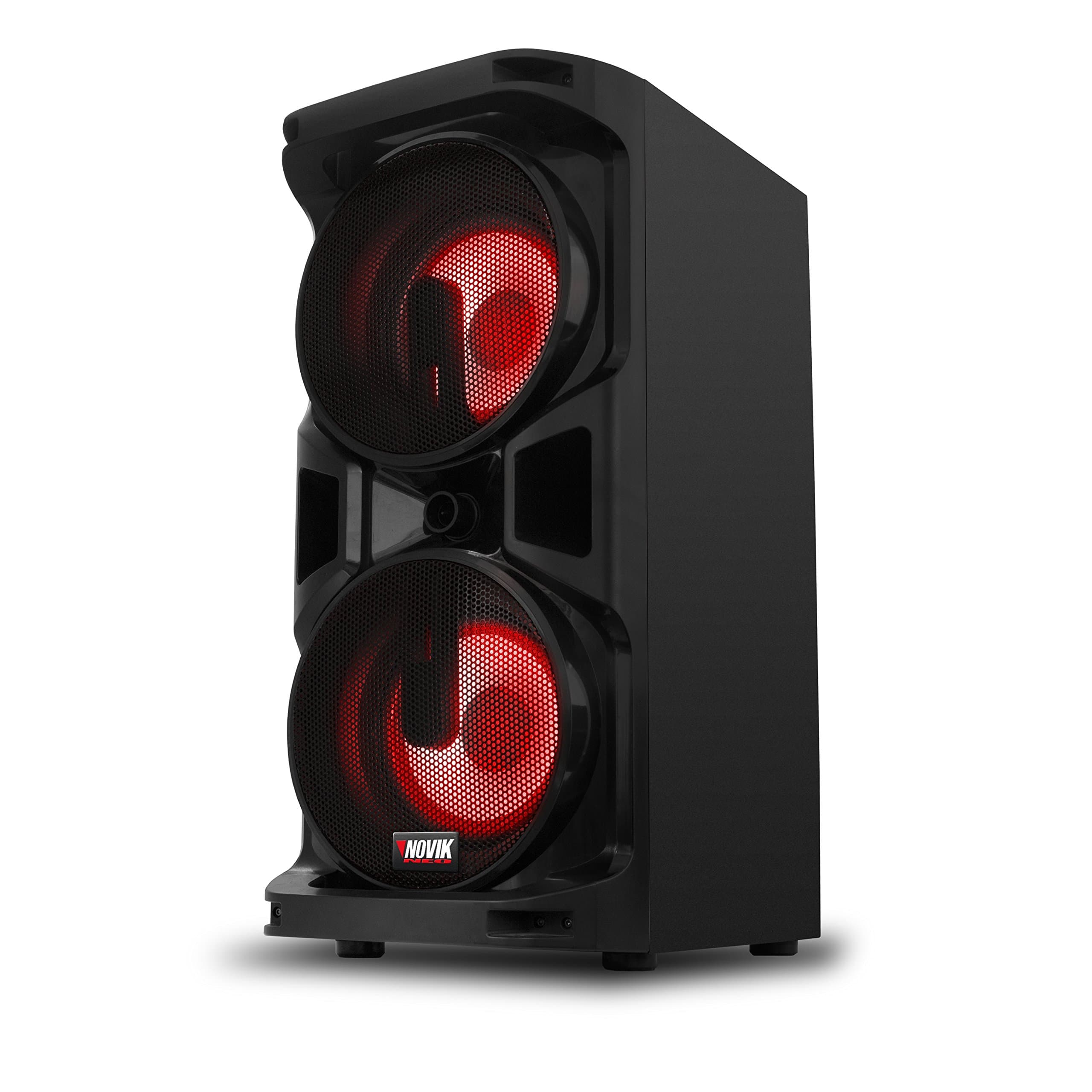 NOVIK NEO Impact ONE Infinity 8, 2-Way Portable Powered Speaker System, Rechargeable Battery Powered, Bluetooth, PMPO, Woofer, LED Display, REC Function, USB/SD, FM Radio, 14500W