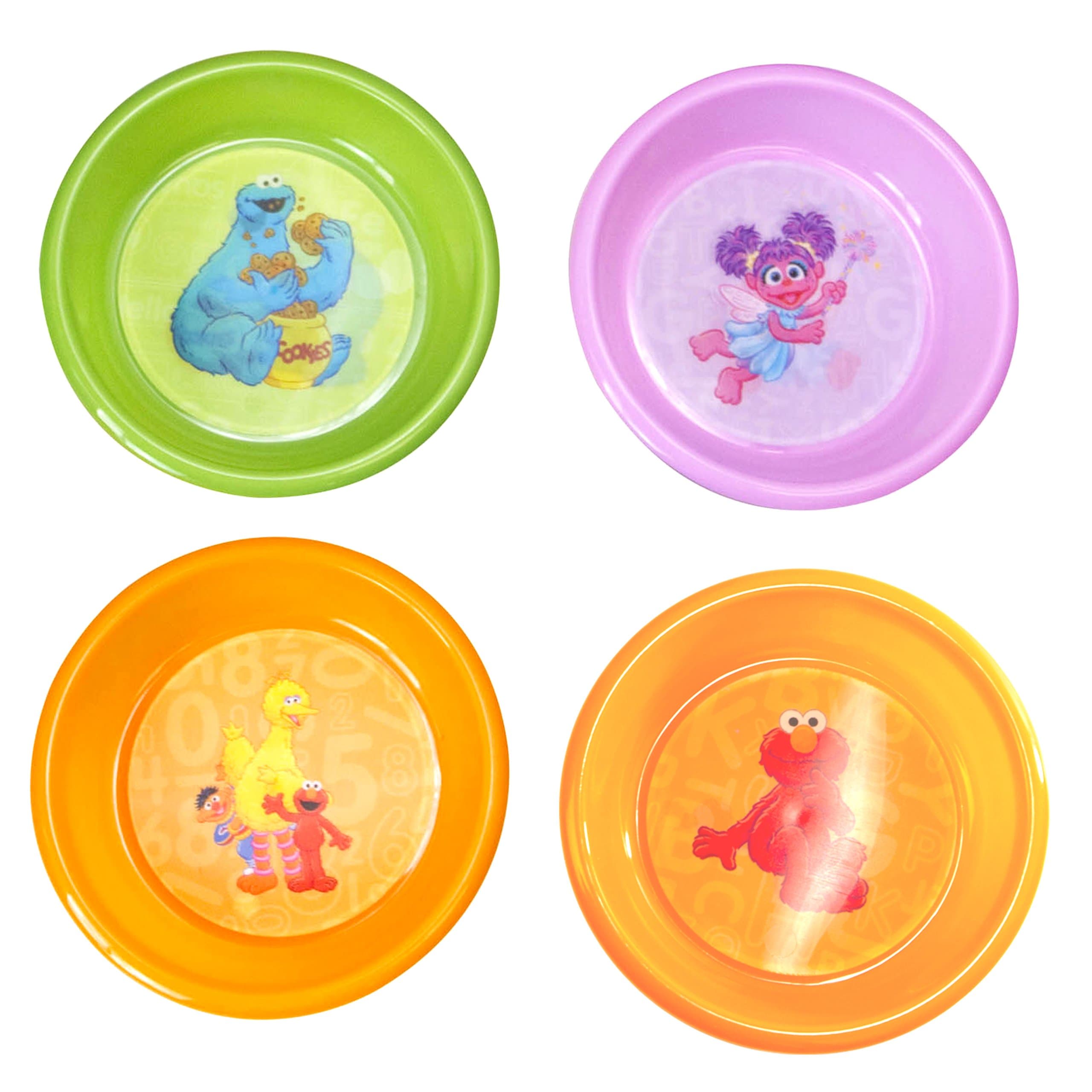 Sesame St. 4-Pack Bowl with 3D Designs of Orange Elmo/Green Cookie Monster/Pink Abby/Orange Characters