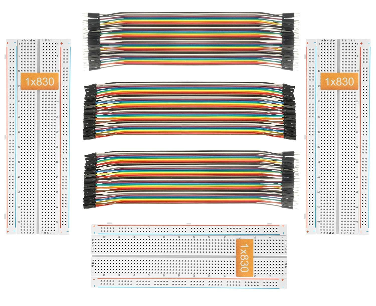 3 Set Standard Jumper Wires Plus 3 Set of Solderless Prototype Breadboard 830 tie Points Breadboard | 3 Set of M/F, M/M, F/F - Each 40pin Electronic Jumpers Wire