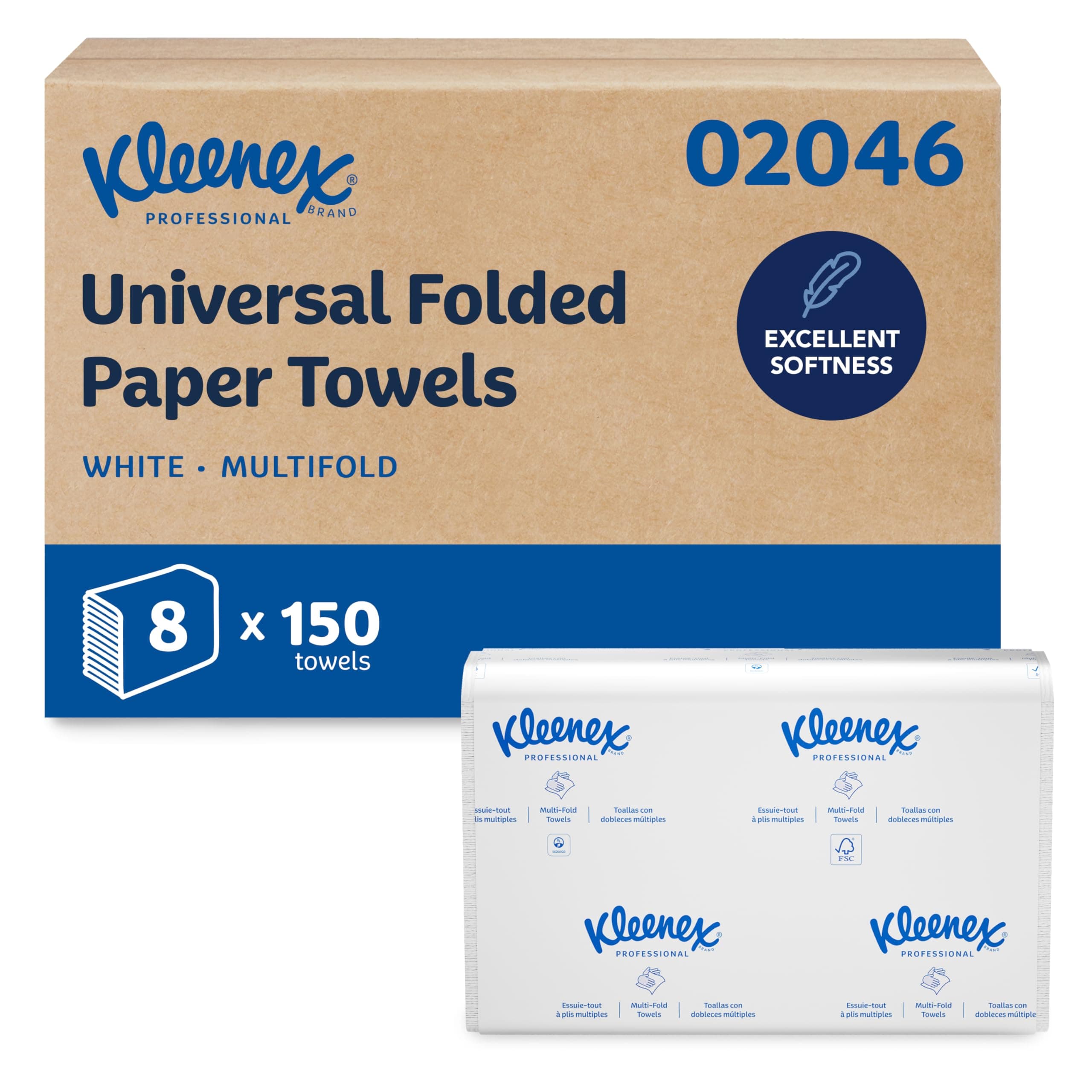 Multifold Paper Towels (02046), White, 8 Packs/Convenience Case, 150 Tri Fold Paper Towels/Pack, 1,200 Towels/Case