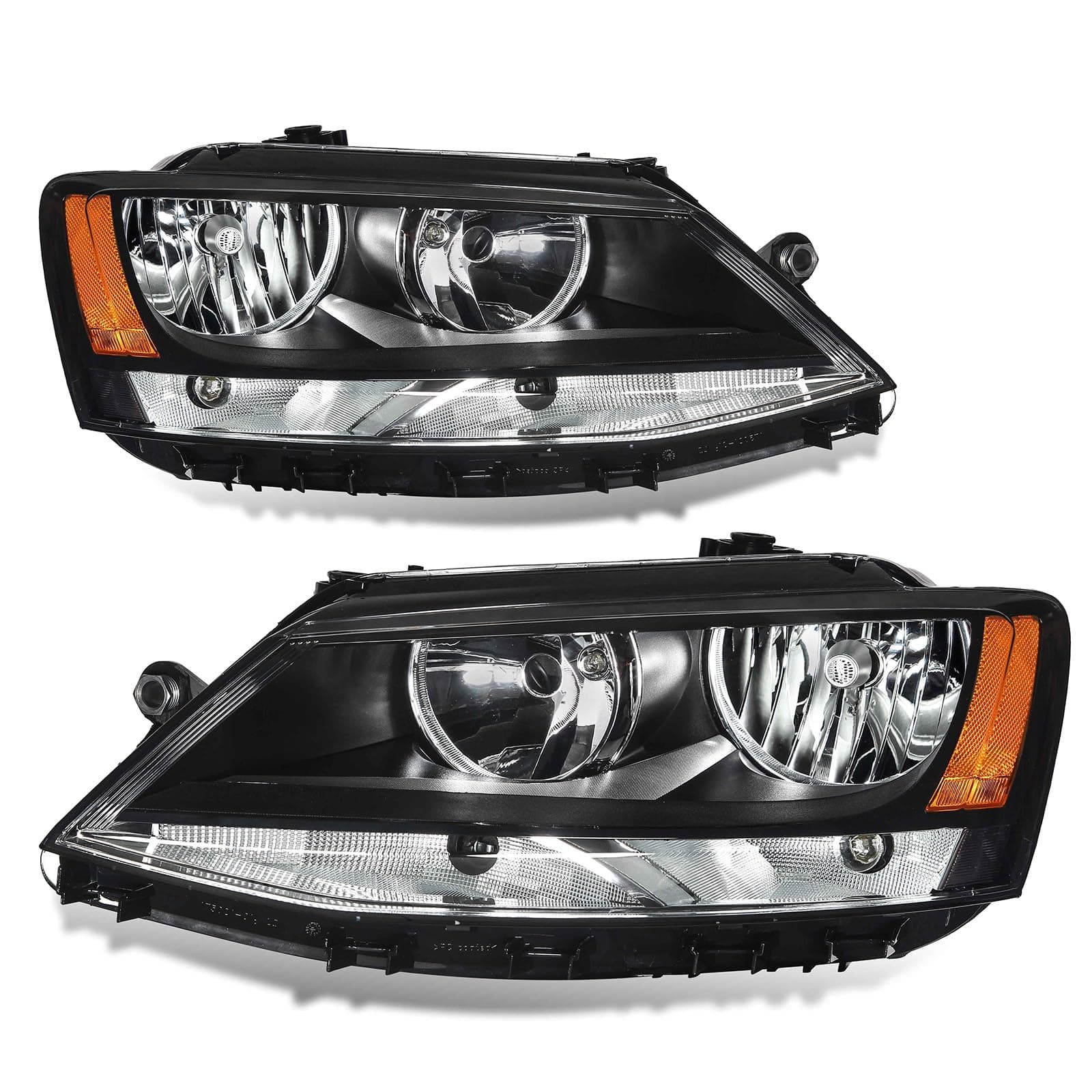 Headlights Assembly Compatible with 11-18 Volkswagen Jetta MK6 Head Lamp Halogen Model Replacement Black Housing Amber Corner