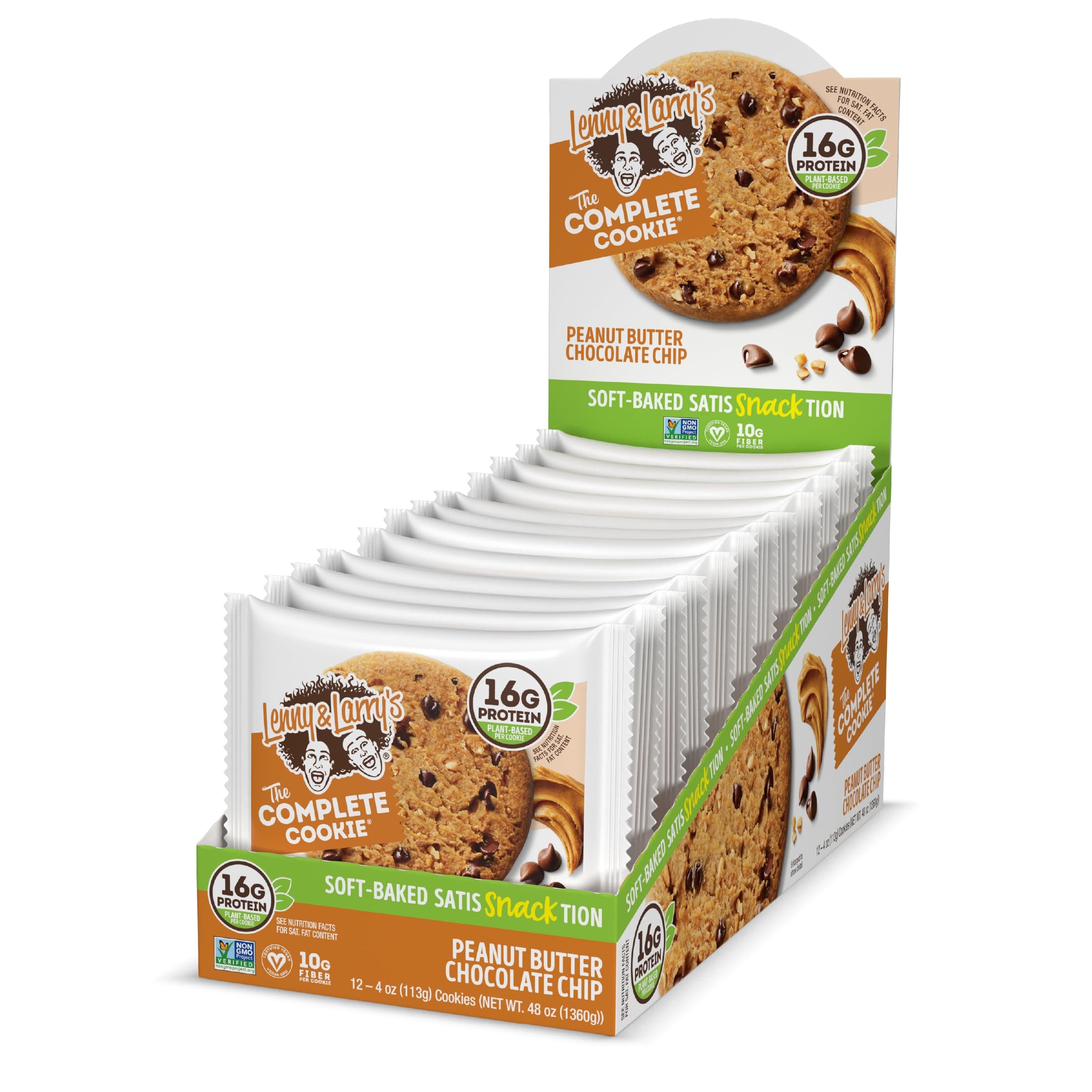 Lenny & Larry's The Complete Cookie, Peanut Butter Chocolate Chip, Soft Baked, 16g Plant Protein, Vegan, Non-GMO, 4 Ounce Cookie (Pack of 12)