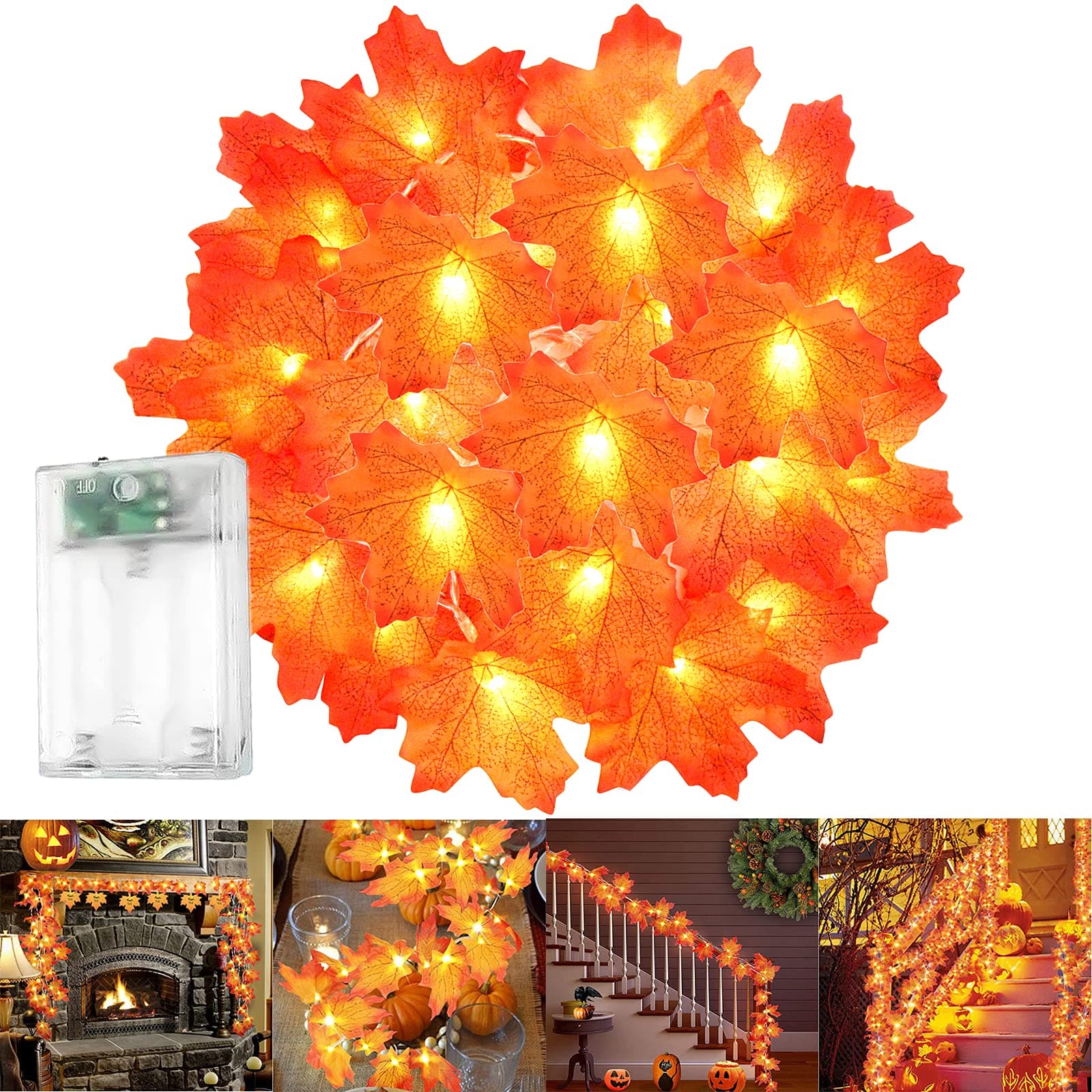 SULOLI Maple Leaf Lights,3M 20 LED Autumn Lights Autumn Leaf Lights Fall Decoration Lights for Thanksgiving,Halloween,Christmas Decor