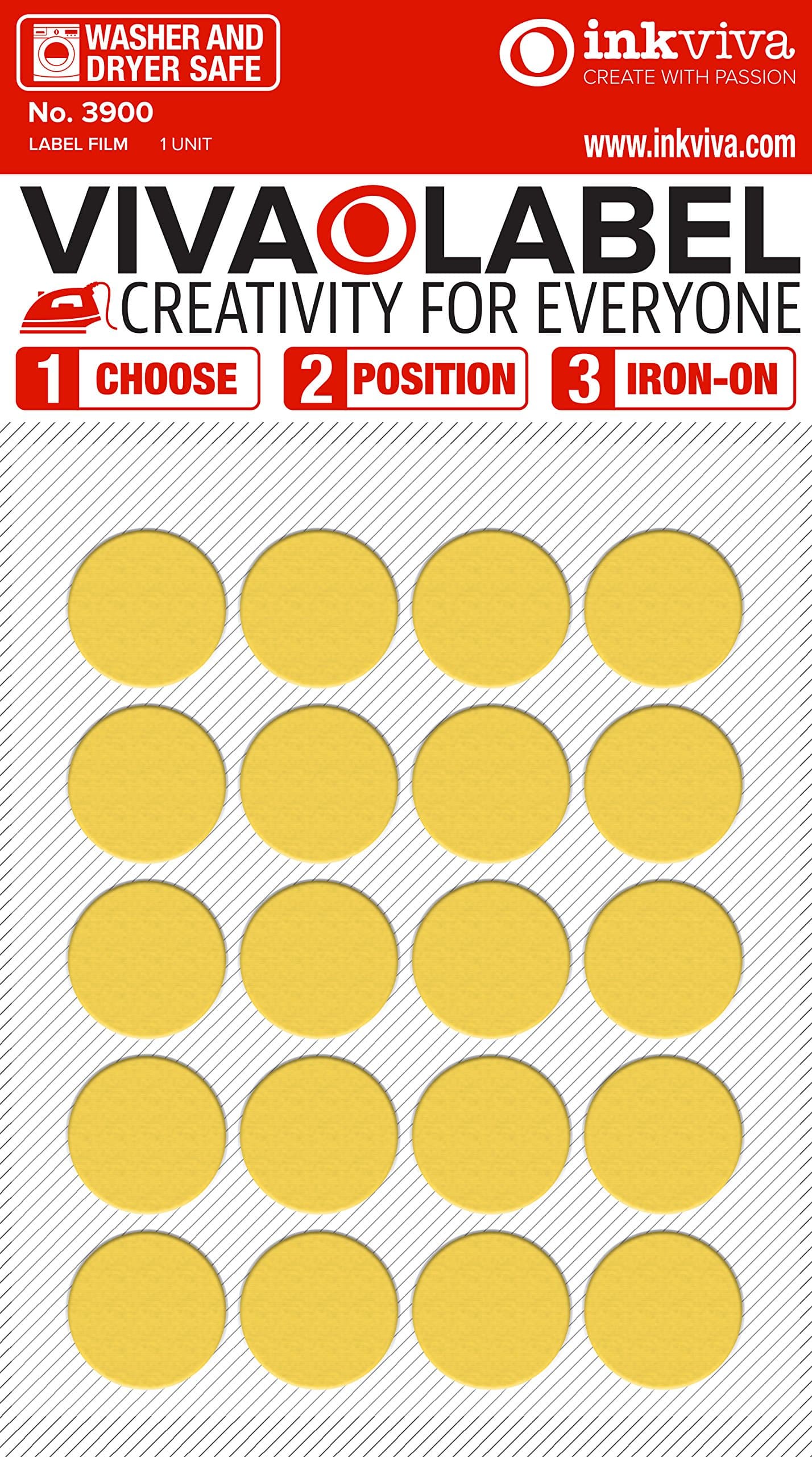 3D Iron on Applique Label 15mm Round Patch Package of 20 Matt Finish in Yellow