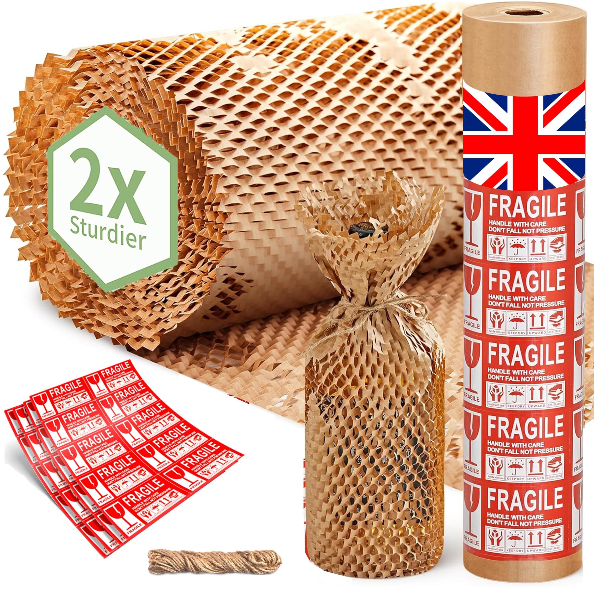 UK Honeycomb Wrapping Paper 36cm x 100m, British Brand Eco Friendly Alternative Bubble Wrap for Moving House, Biodegradable Packaging, Packing Paper for Shipping Boxes