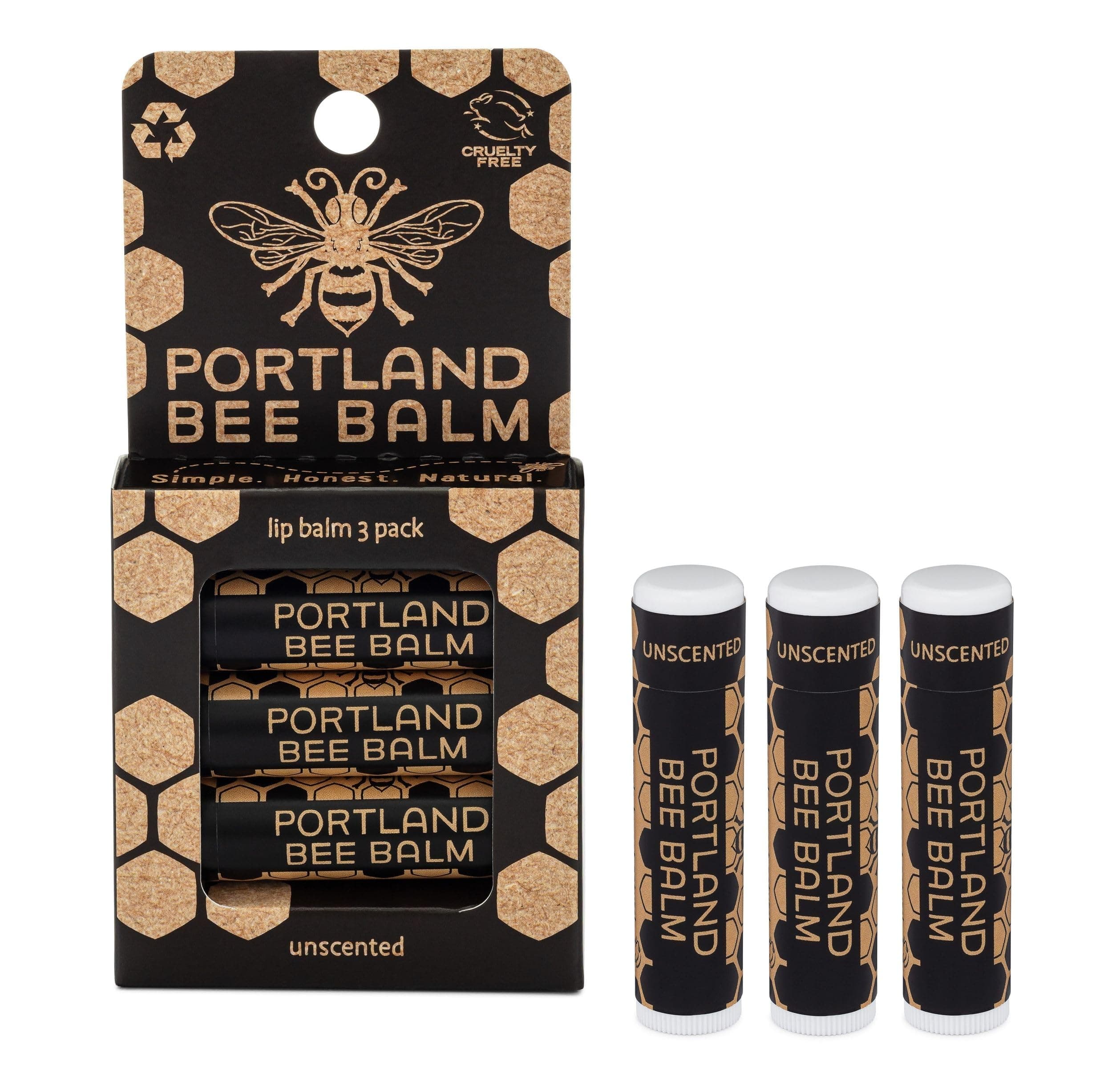 All Natural Handmade Beeswax Based Lip Balm, Unscented 3 Count