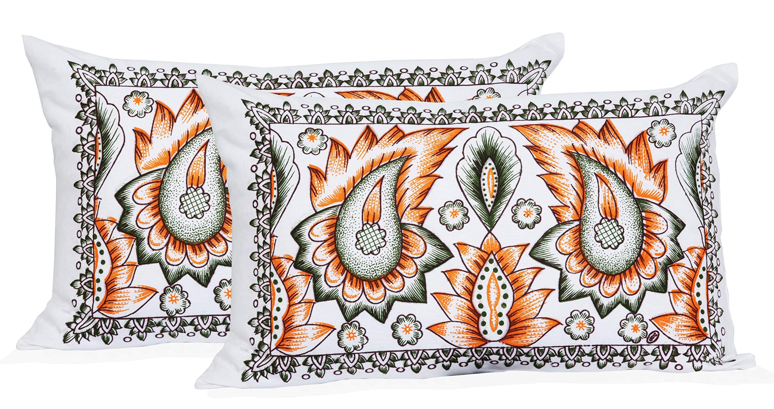 Soft Cotton Big Size Pillow with Cover (White, Orange, 17.5Inch x 27.5Inch) - Set of 2
