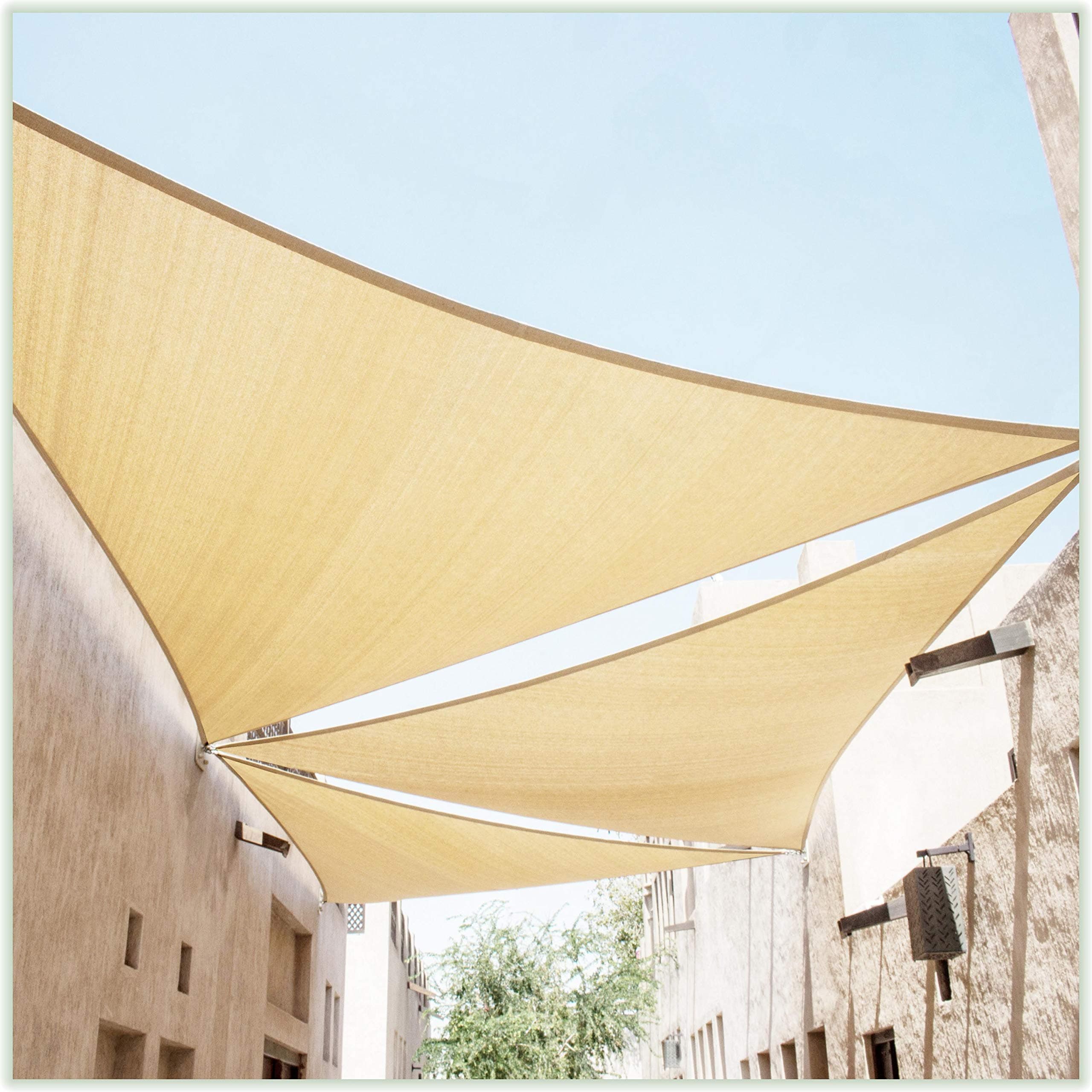ColourTree 20' x 20' x 20' Beige Sun Shade Sail Triangle CTSLT20 - Canopy Mesh Fabric UV Block UPF50 - Commercial Heavy Duty - 190 GSM - 3 Years Warranty (We Make Custom Size)