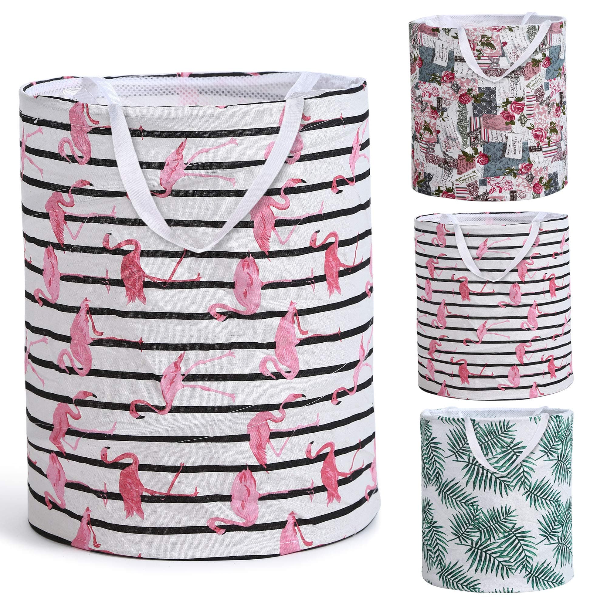 Smile Mom Laundry Basket/Bag/Hamper for Clothes with Handle & Drawstring Closure, Foldable for Home Bathroom Bedroom (Pink)