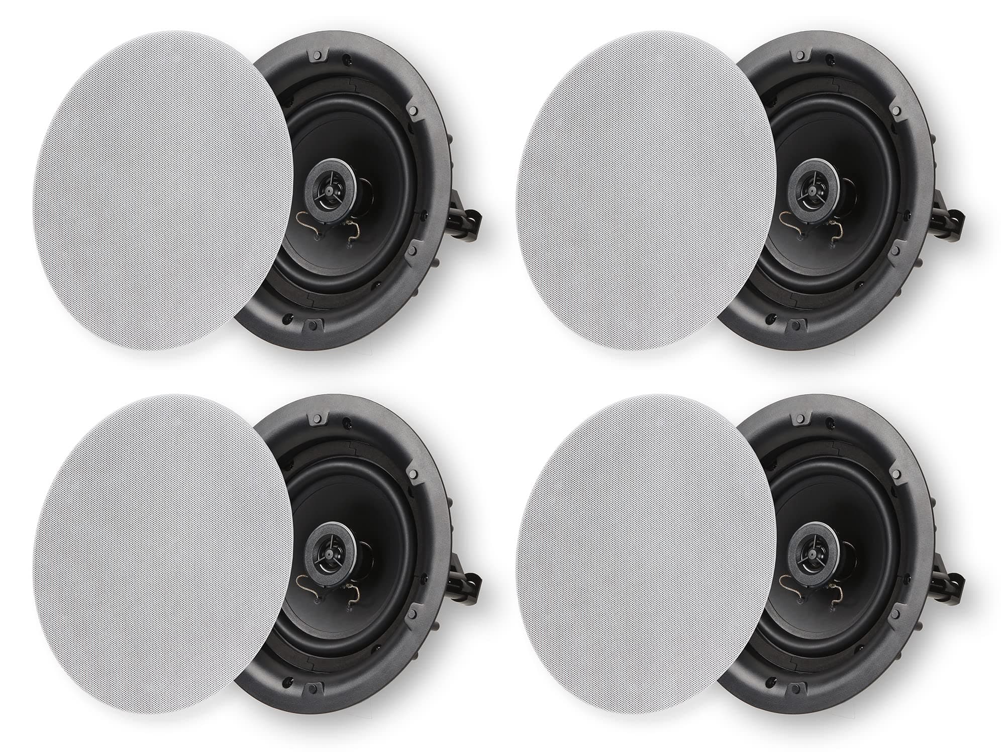 Micca Architecture Series 2-Way in Ceiling in Wall Speaker, Rimless Design, 6.5 Inch Woofer, 8-Inch Cutout Diameter, 4 Pack, White