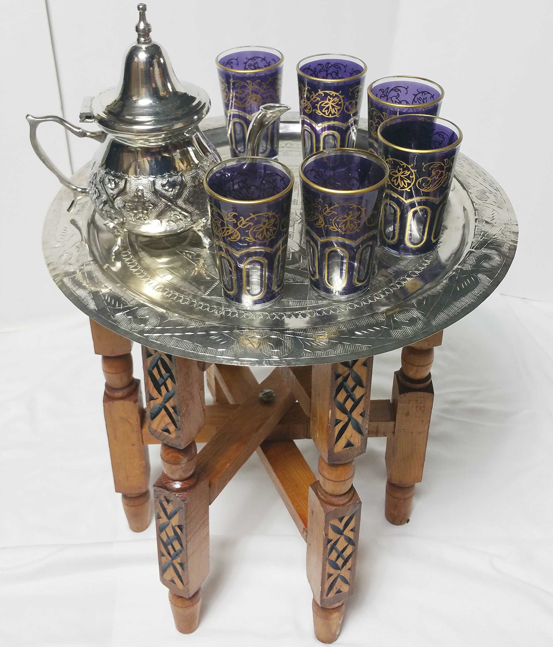 Moroccan Tea Serving 1 Tray Set 1 TEAPOT 6 GLASSES 1 Stand Turkish Middle East