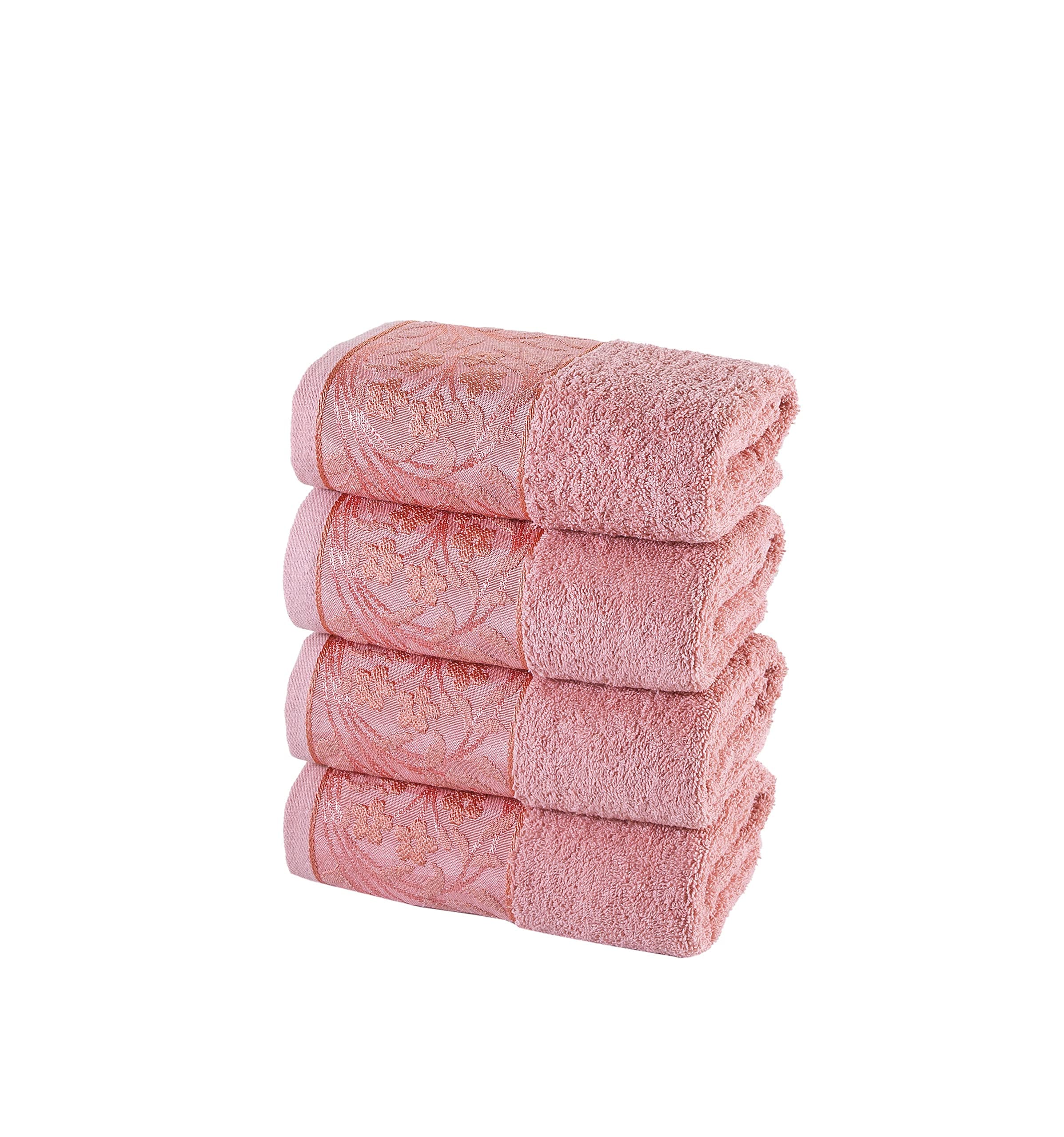 HALLEY Decorative Turkish Hand Towels Set, 4 Pieces- Highly Absorbent & Fade Resistant Fabric, 100% Cotton - Pink