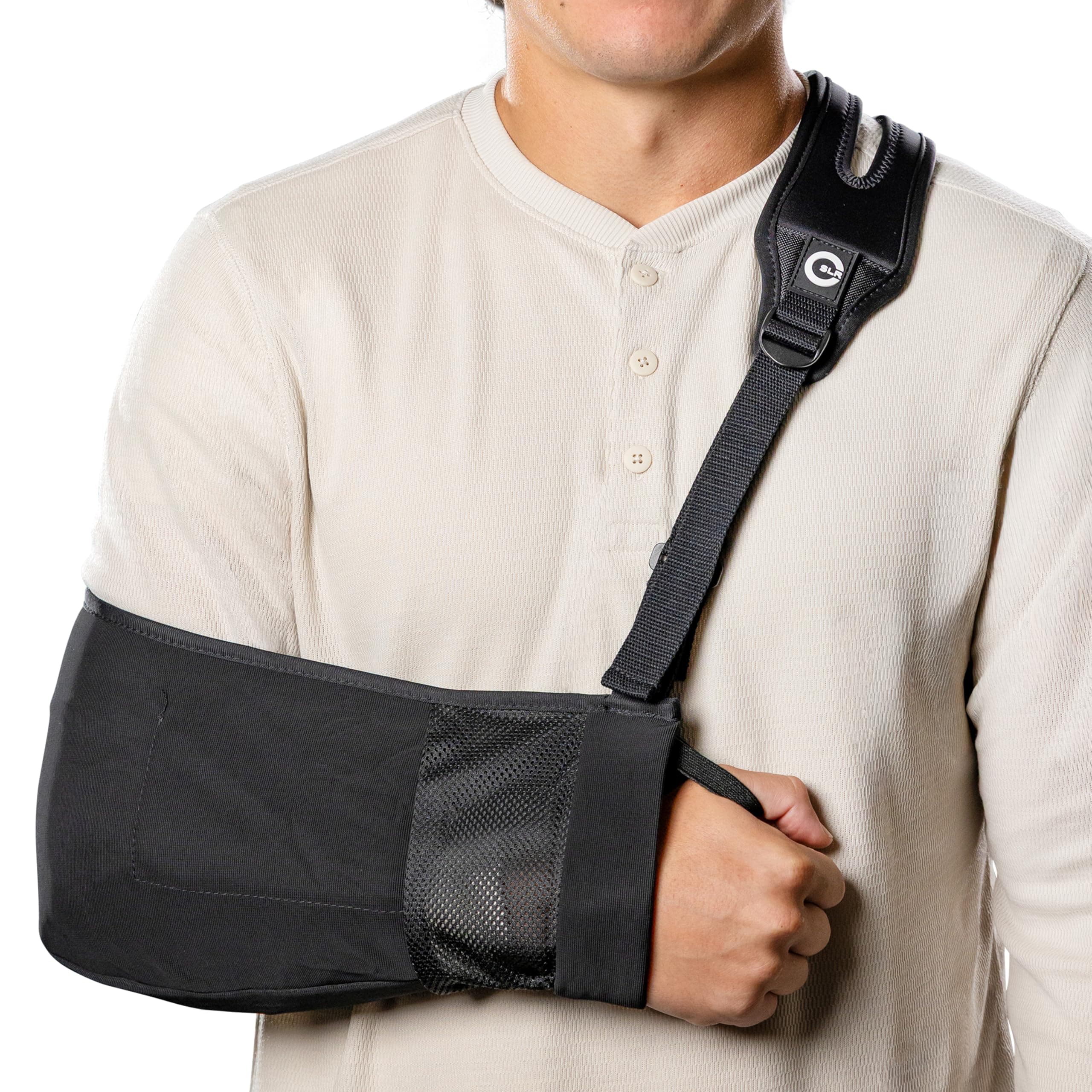 - Pro Arm Sling with Split-Strap Support – Ergonomic Shoulder & Arm Brace, Lightweight Breathable Mesh, Adjustable Left or Right, Pain-Relief Comfort for Men & Women