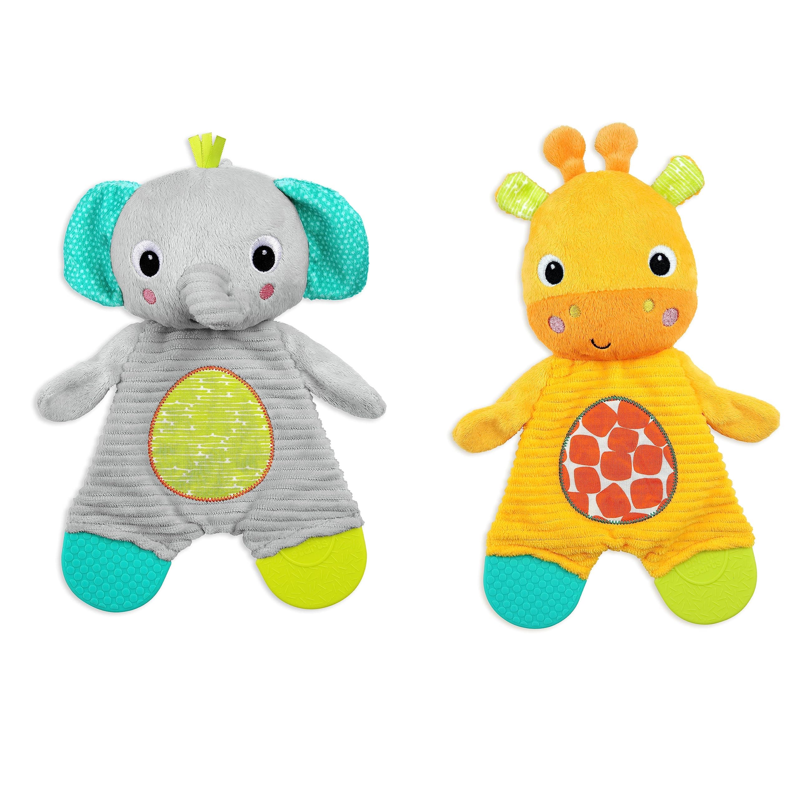 Bright Starts Snuggle & Teethe Plush Teether Toy - Elephant or Giraffe Assorted (1pc, Style May Vary), Ages Newborn+