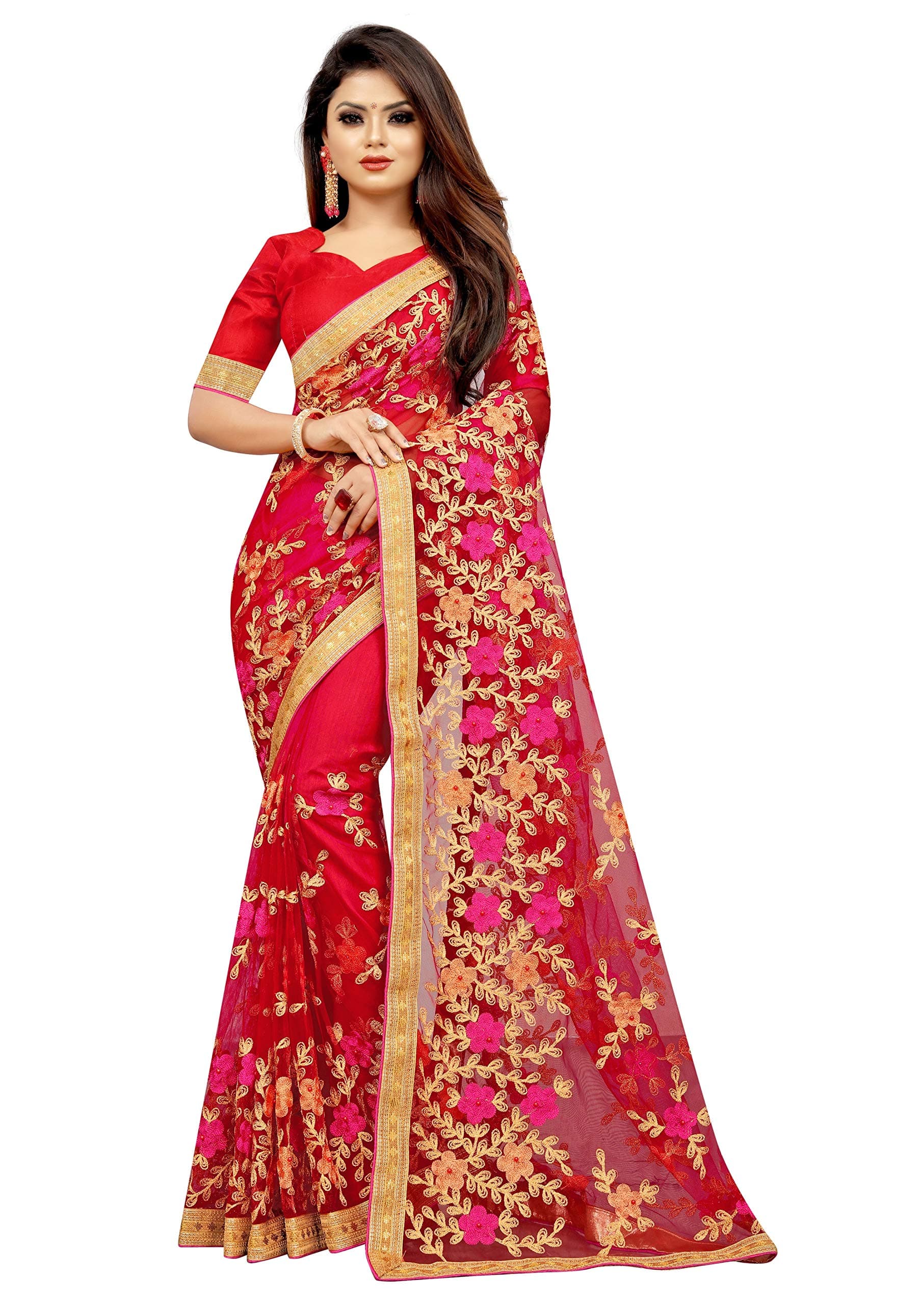 BARKIYA CREATIONNet Fabric Saree