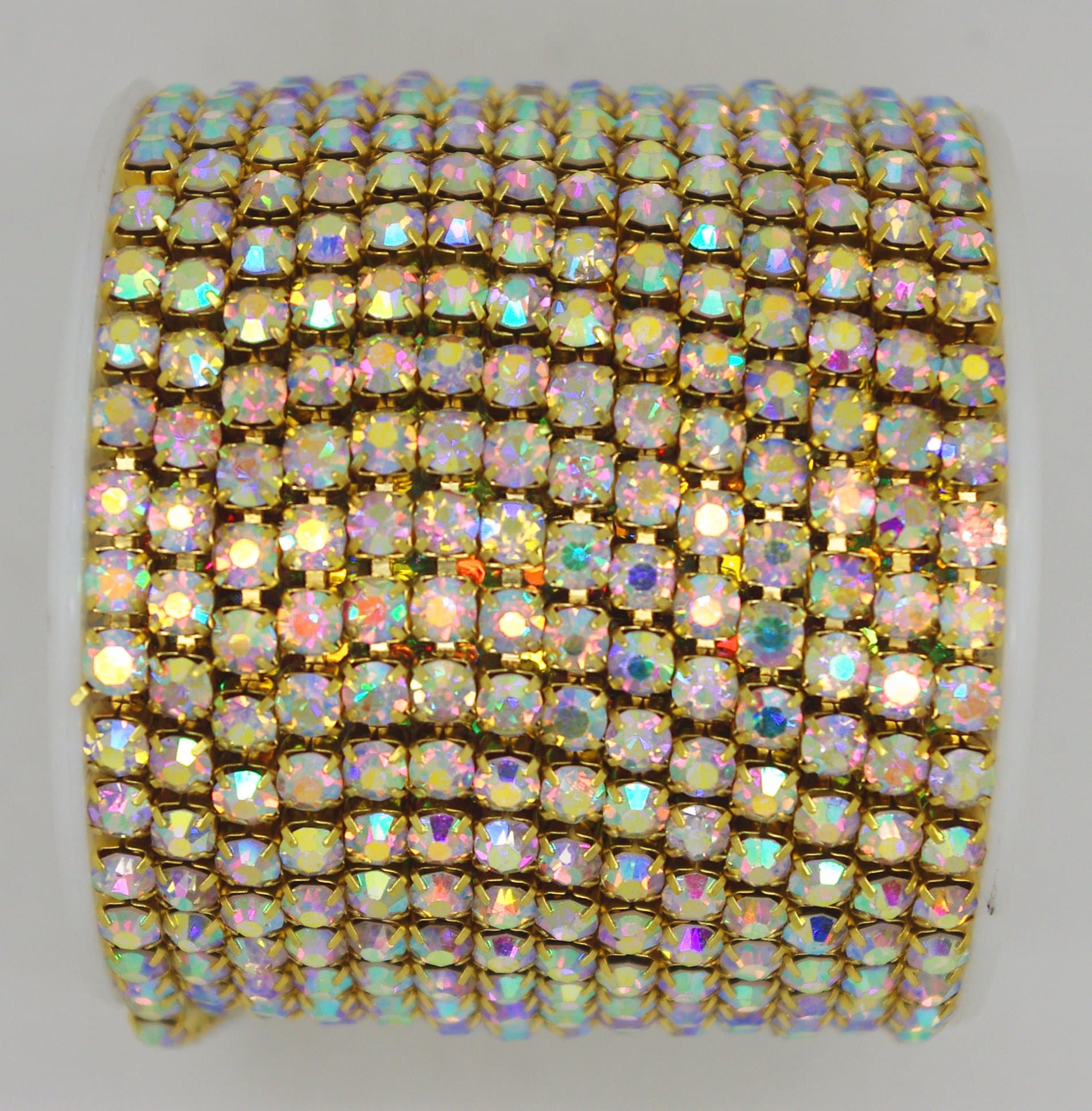 10 Yard Crystal AB Rhinestone Close Chain Trim for Craft Jewelry Wedding Bouquet DIY Decoration Sewing Craft (4.3mm, Gold)