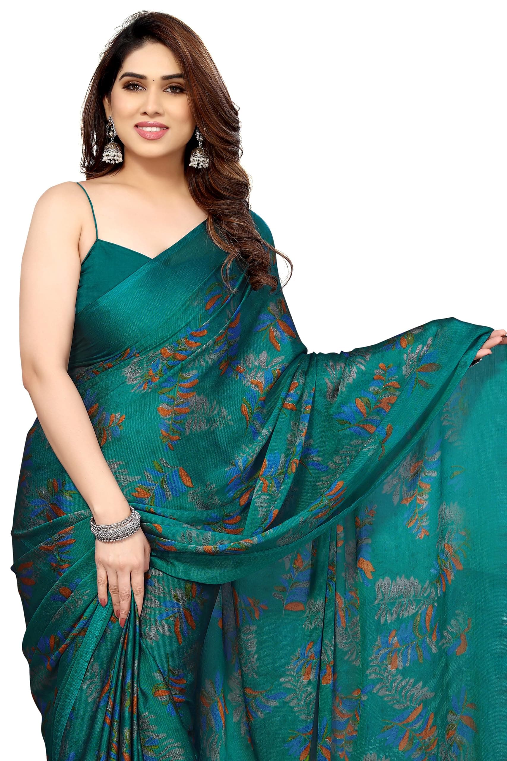 Women's Stylish Chiffon Block Print Saree with Blouse Piece