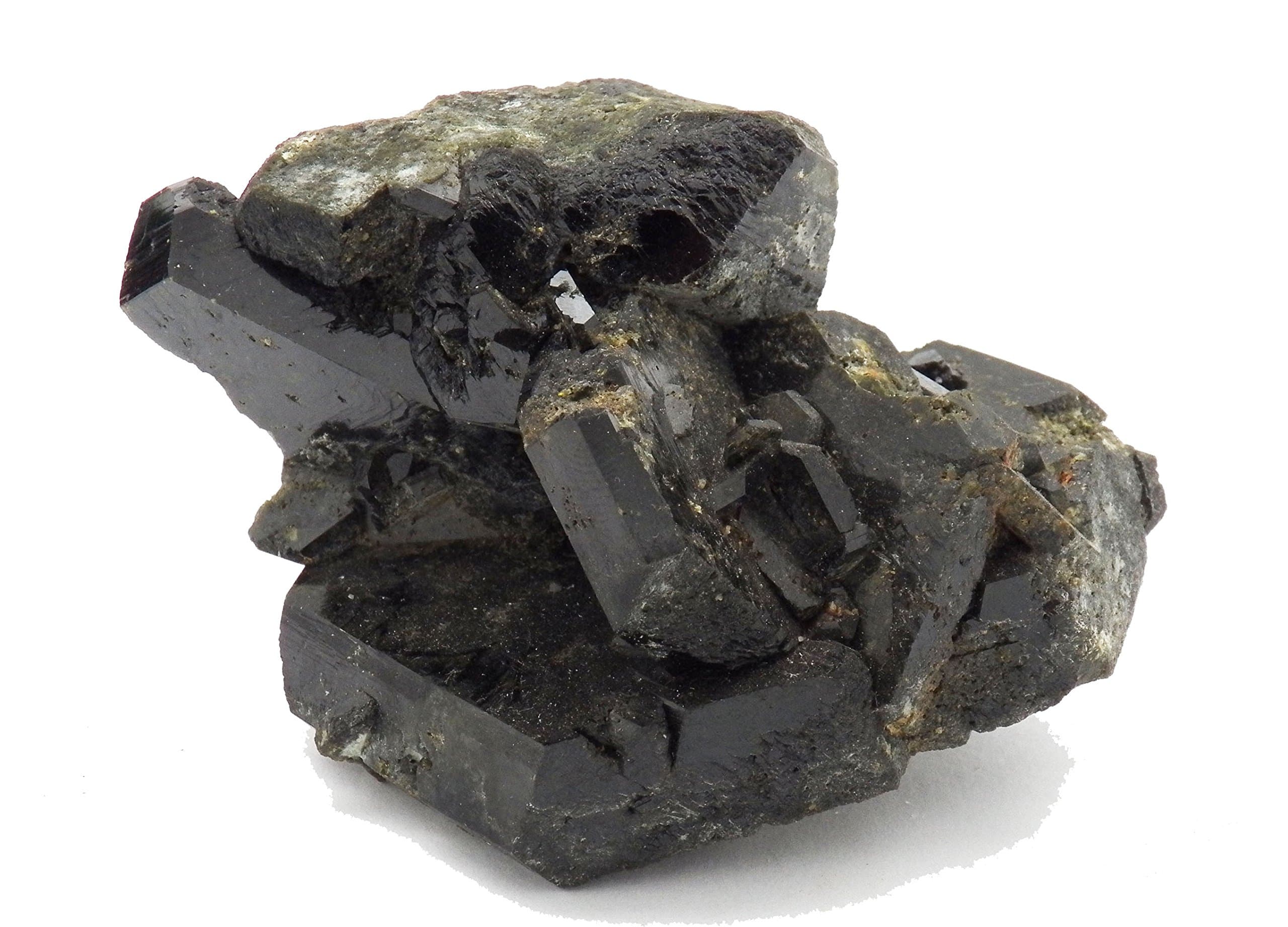 Fundamental Rockhound Products: Large Epidote Crystals Tabular Pseudo Hexagonal Mineral Specimen with Display Stand from Ras KOH Balochistan Pakistan