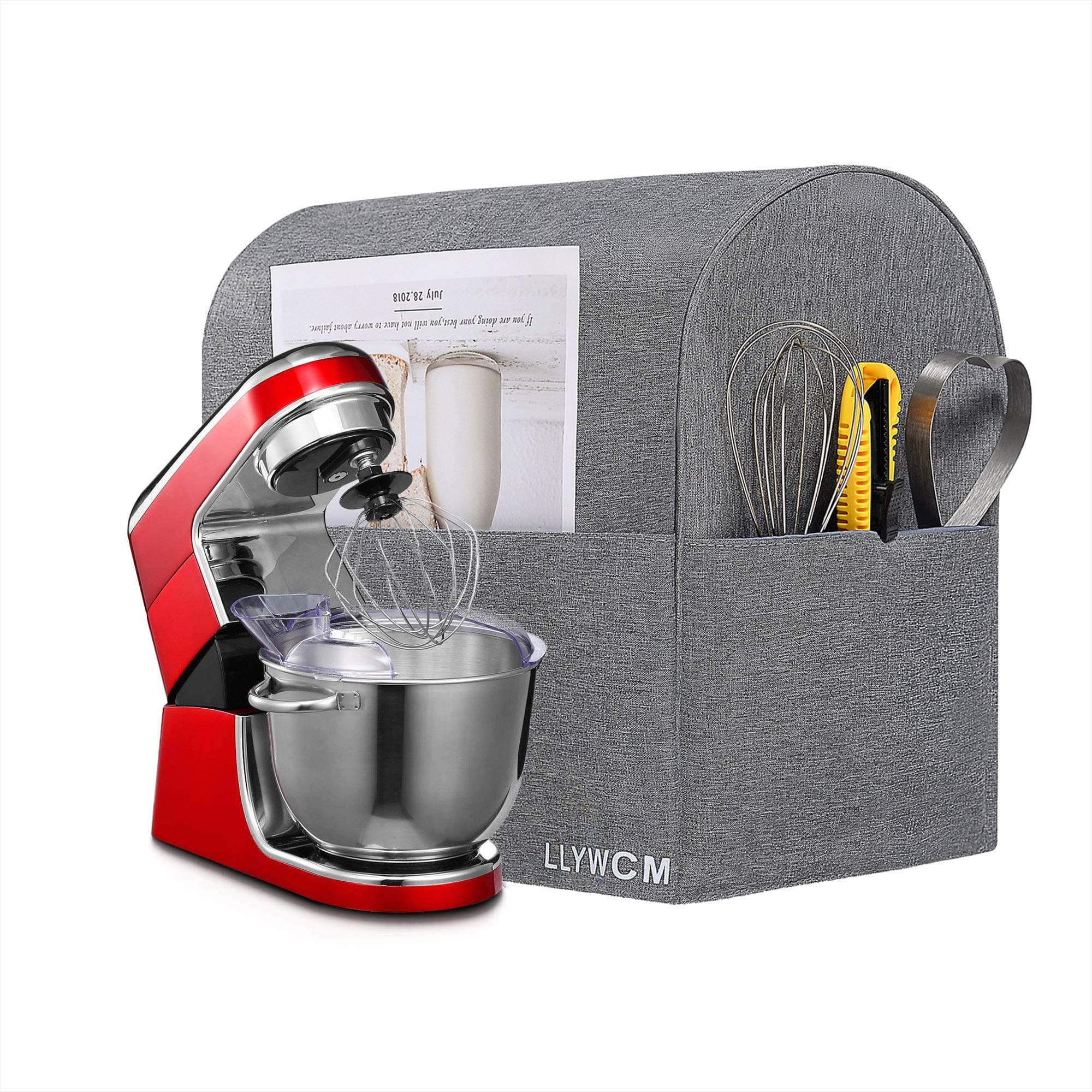 LLYWCM Stand Mixer Cover Compatible with 6-8 Quart Kitchenaid Mixers, Kitchenaid Mixer Dustproof Cover and Accessories for Small Appliance Protector Shield with Pockets