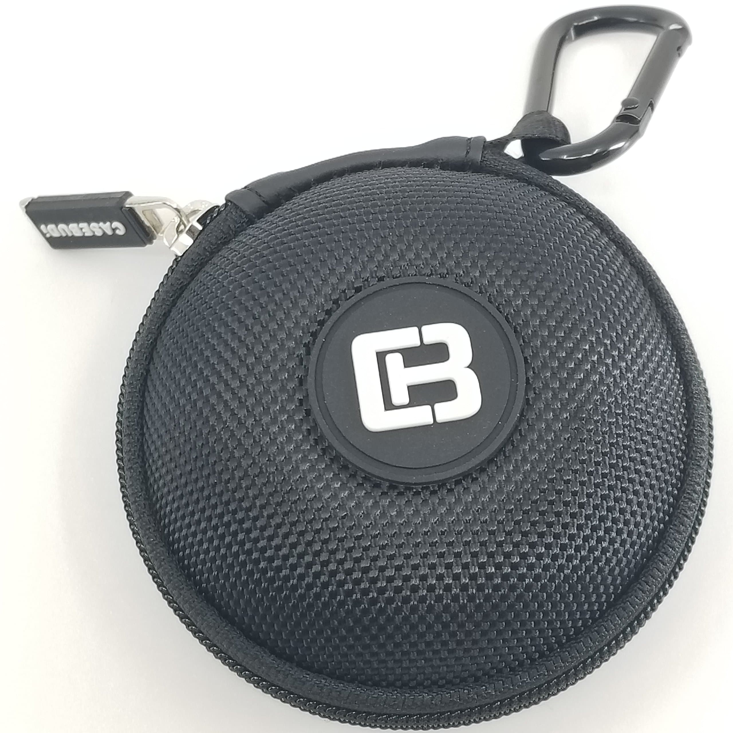 CASEBUDi Round Earbud and Phone Charger Storage Case with Carabiner | Black Ballistic Nylon