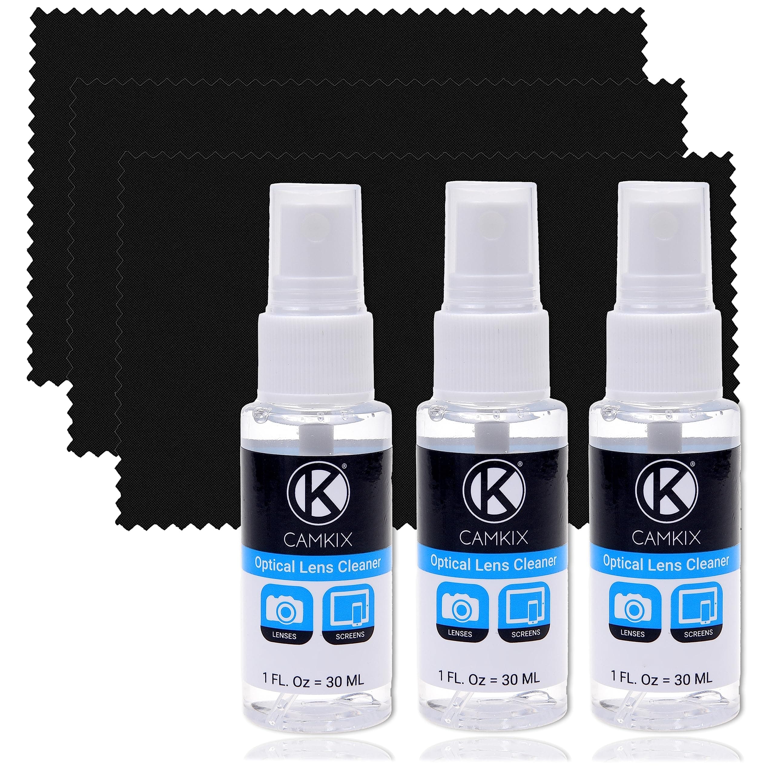 CamKix Lens and Screen Cleaning Kit - 3X Cleaning Spray, 3X Microfiber Cloth - Perfect to Clean The Lens of Your DSLR Or Gopro Camera - Also Great for Your Smartphone, Tablet, Notebook, Etc.