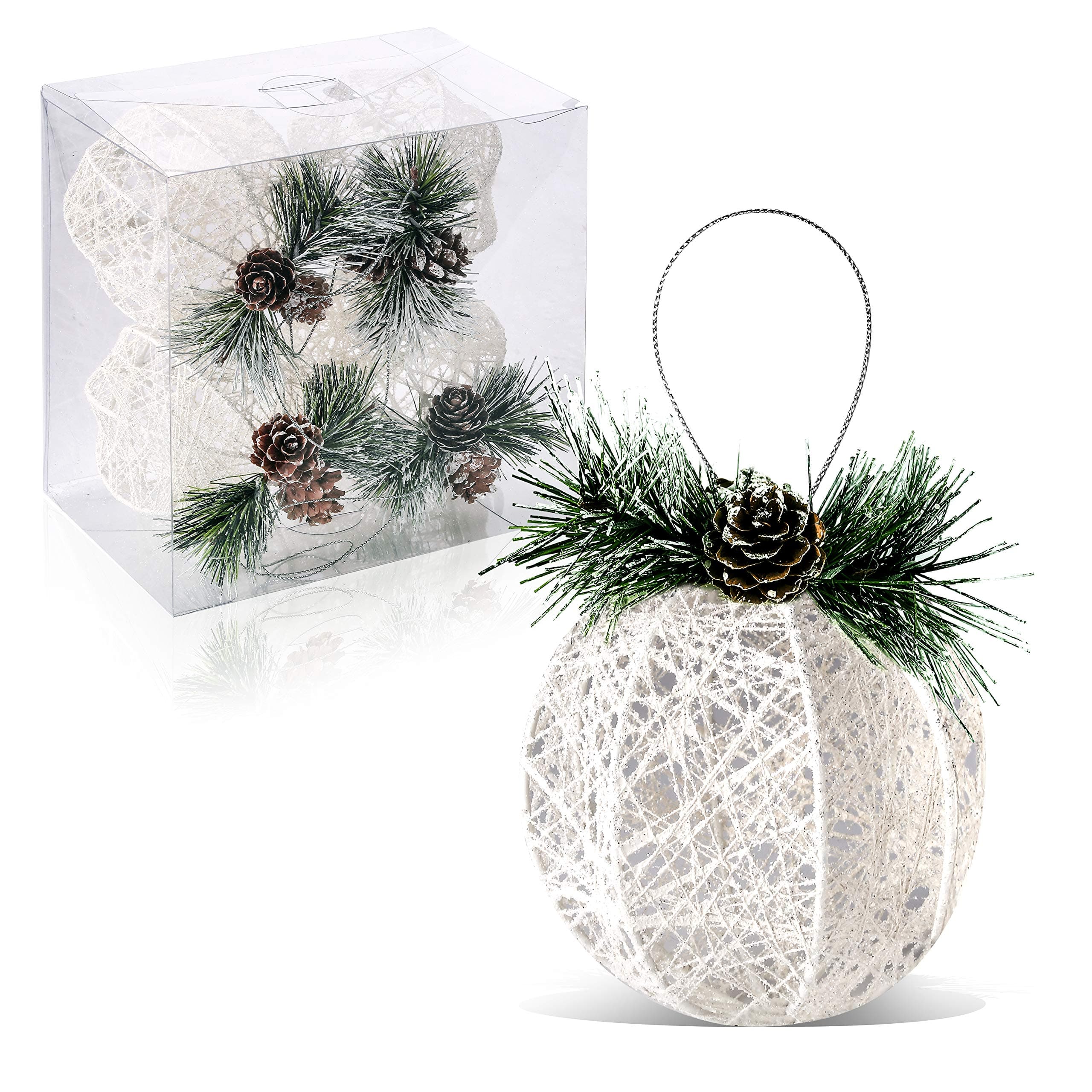 ZHANYIGY 4pc Set White Pinecone Rattan Thread String Christmas Tree Ornament