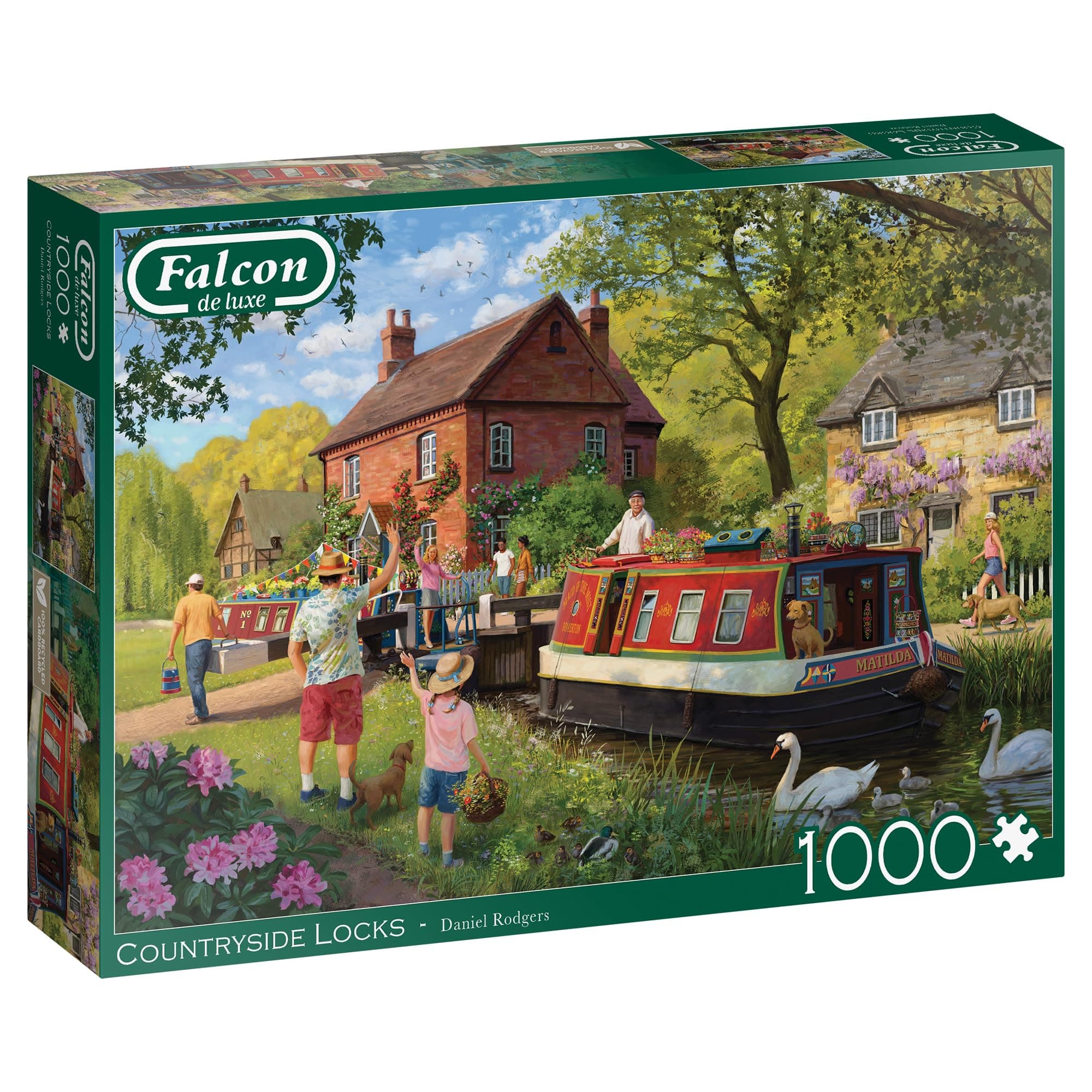 Jumbo -Falcon de Luxe Countryside Locks 1000-Piece Jigsaw Puzzle - Daniel Rodgers Illustration - Tranquil Summer Scene - Premium Recycled Board - Poster-Like Finish - Eco-Friendly Packaging