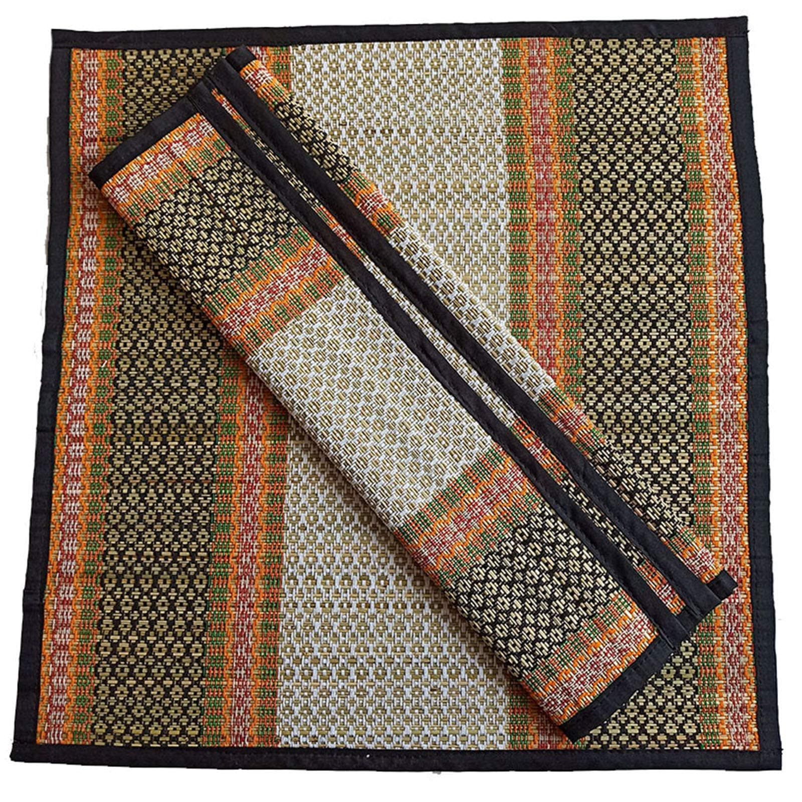 Handmade Korai Pai Kusha Grass Pooja Aasan Sitting Floor Mats Black Set of 2 Pcs,Large Rectangle, 18 inch X 18 inch