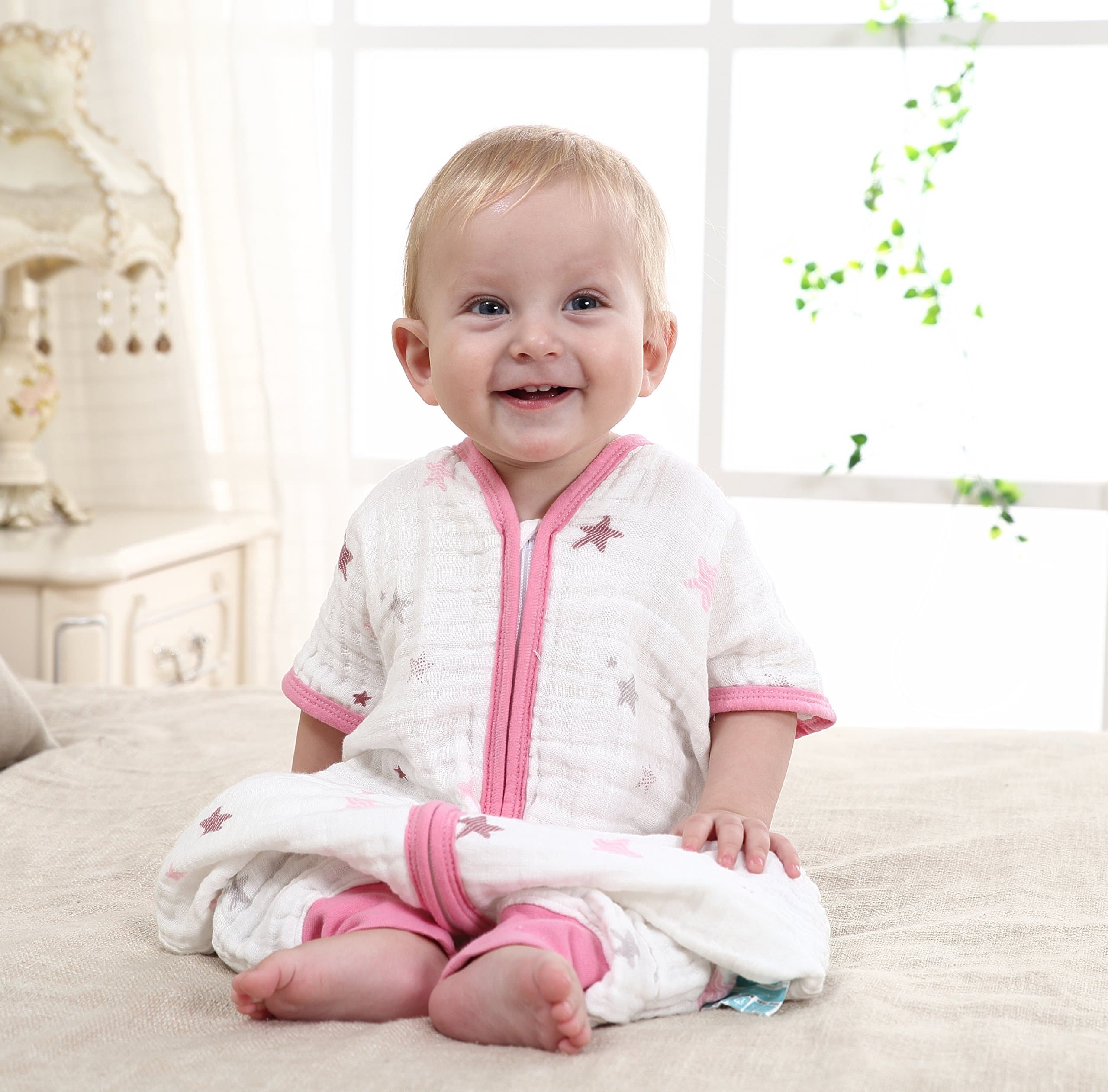 Ultra Soft and Breathable Baby Cotton Wearable Blanket (6-12 Months M, Pink)