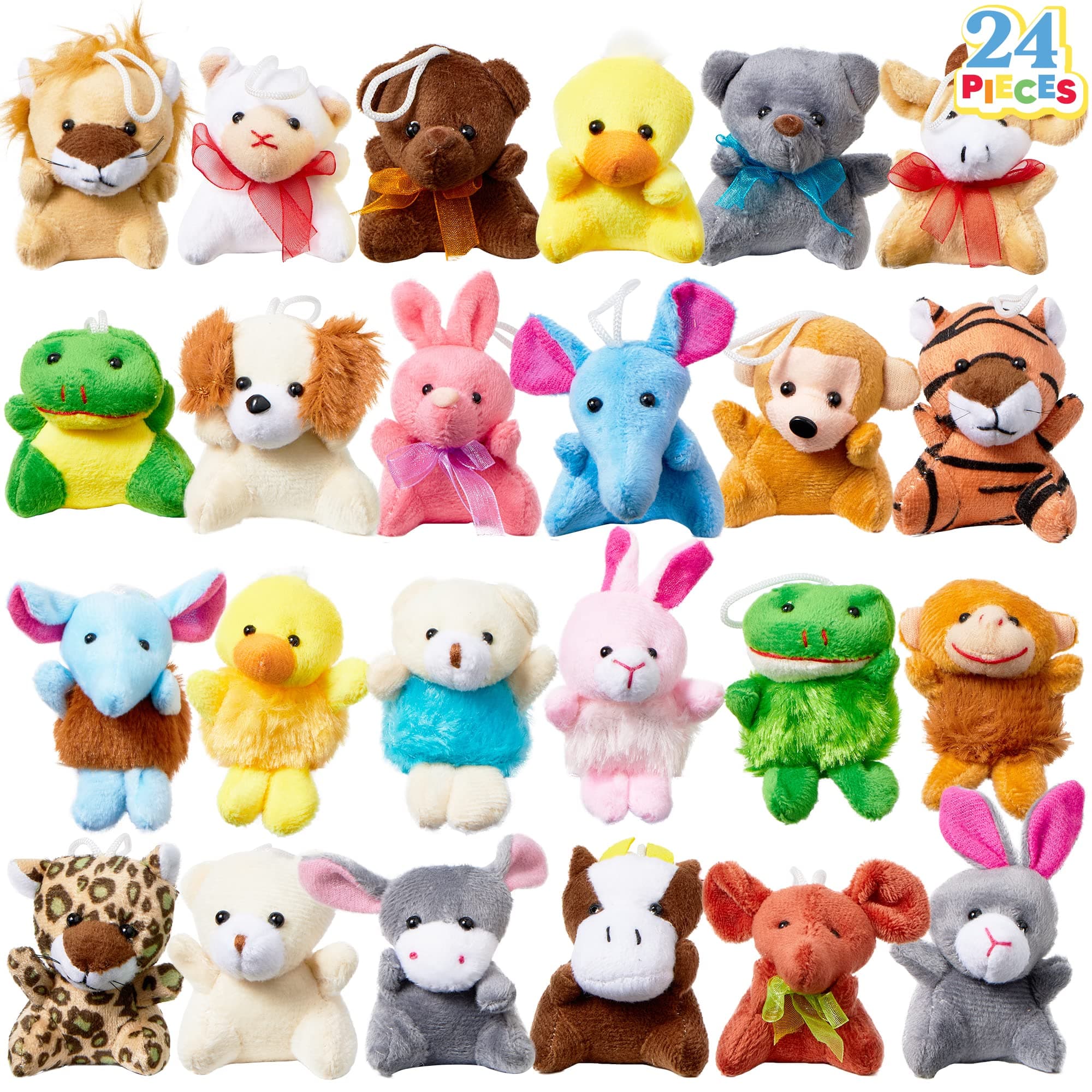 JOYIN 24 Pack Mini Animal Plush Toy Assortment (24 Units 3" Each), Animals Keychain Decoration for Kids, Small Stuffed Animal Bulk for Kids, Carnival Prizes, School Gifts, Party Favor Goodie Bags