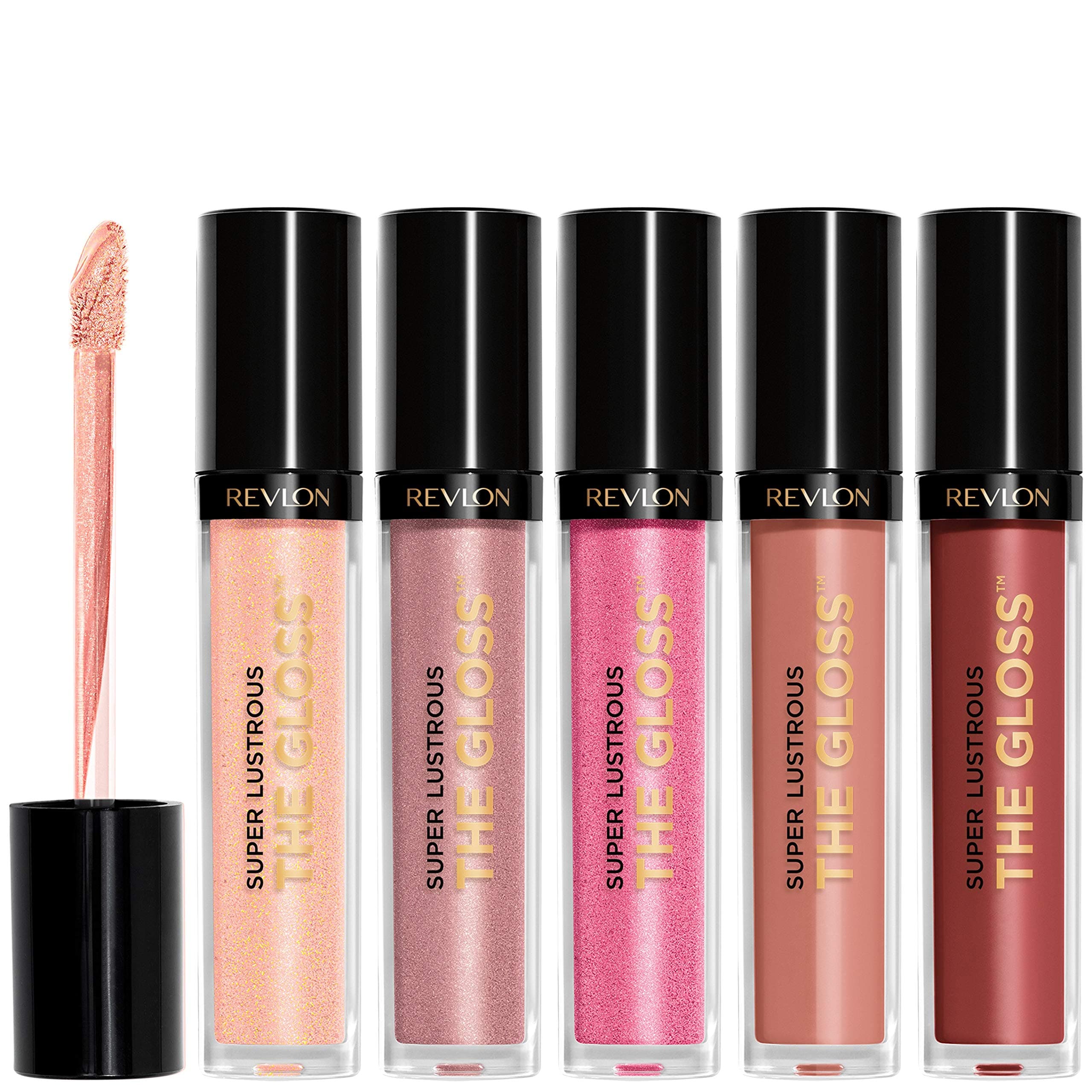 Revlon Super Lustrous The Gloss, 5 Piece Lipgloss Gift Set, Non-sticky High Shine Color in Cream & Pearl Finishes, Pack of 5, 0.75 Fl Oz