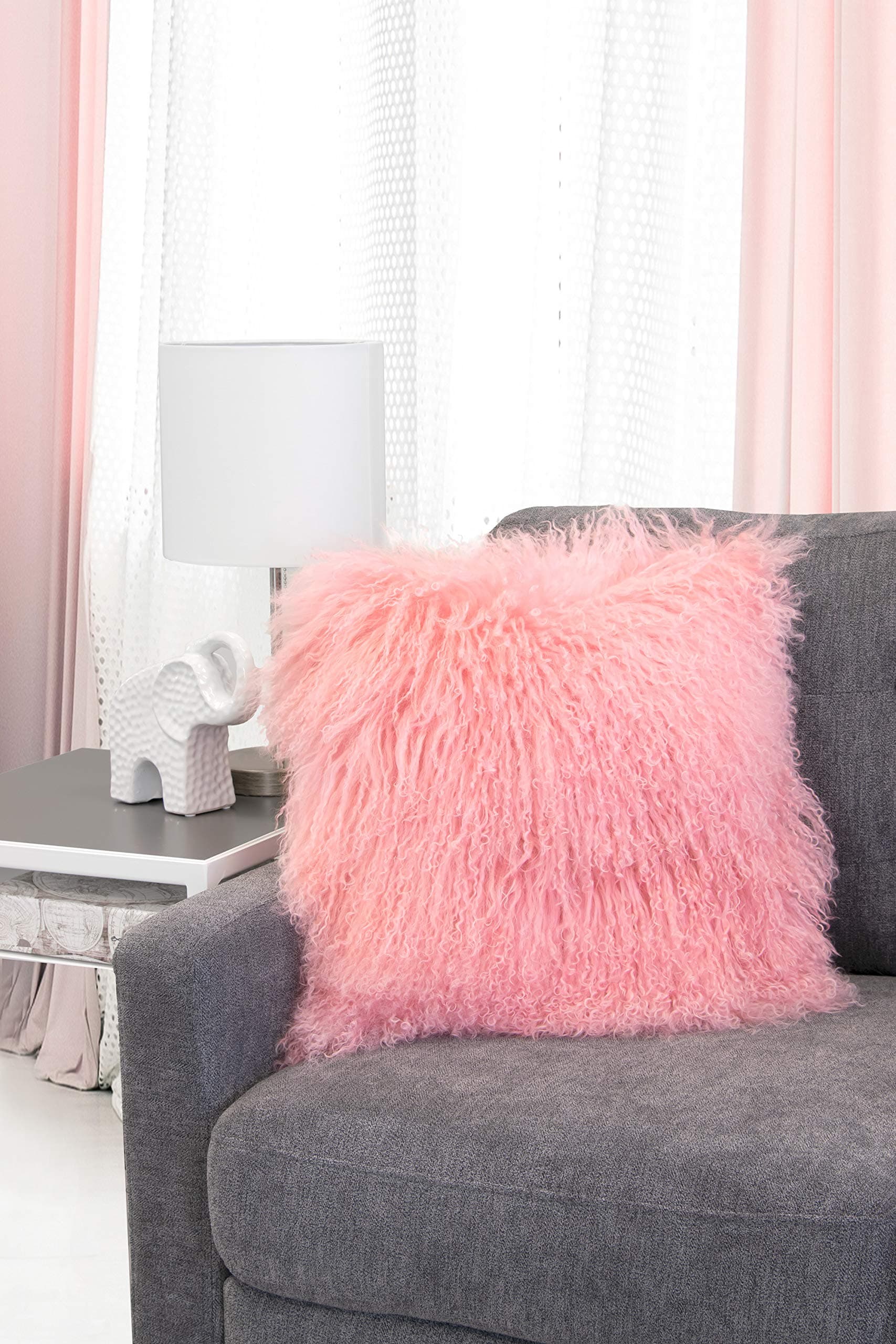 Urban Loft by Westex Mongolian Sheepskin Fur Polyester Filled Decorative Throw Pillow Cushion 16 x 16 Pink